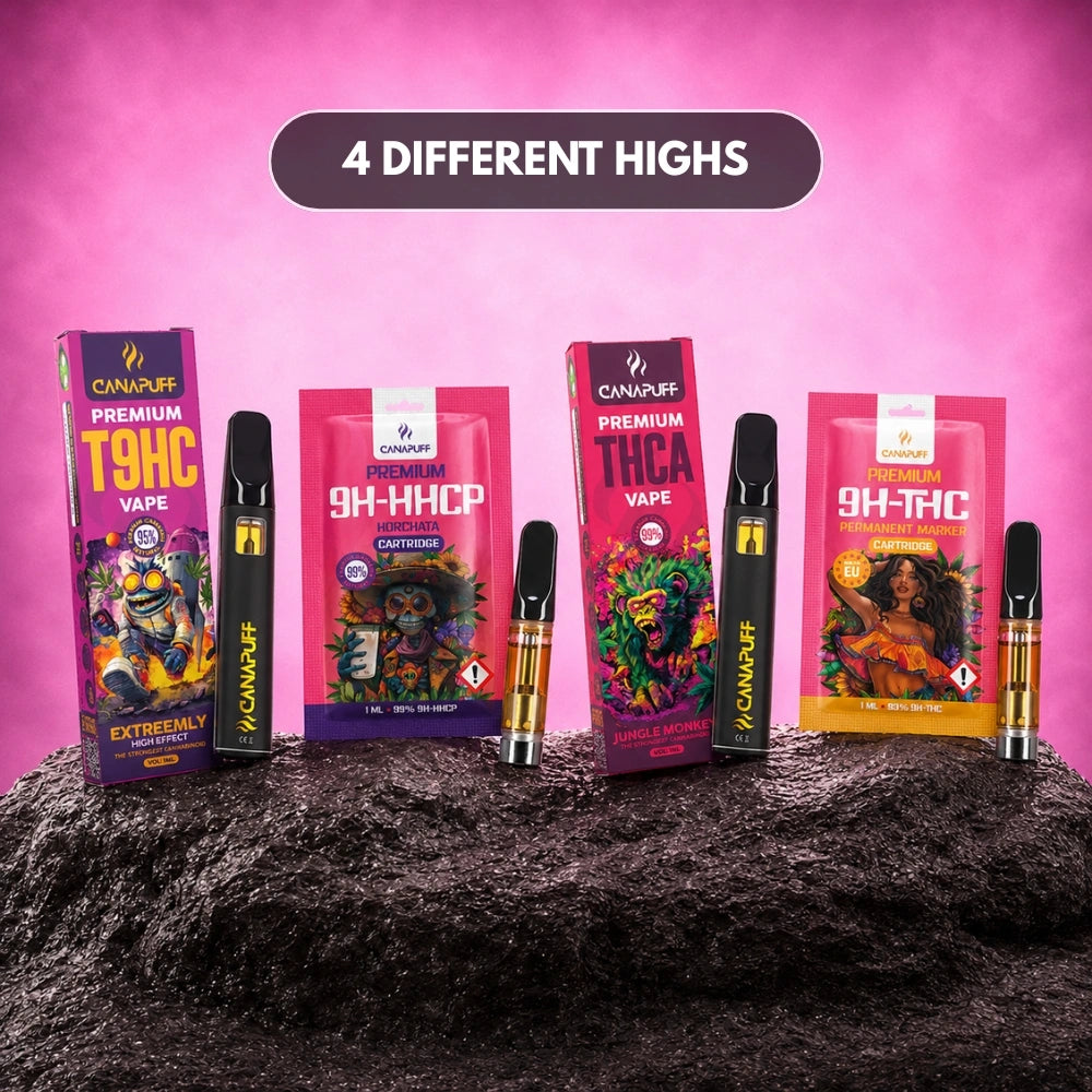 Canapuff 4 Different Highs bundle with vape cartridges and disposable pens