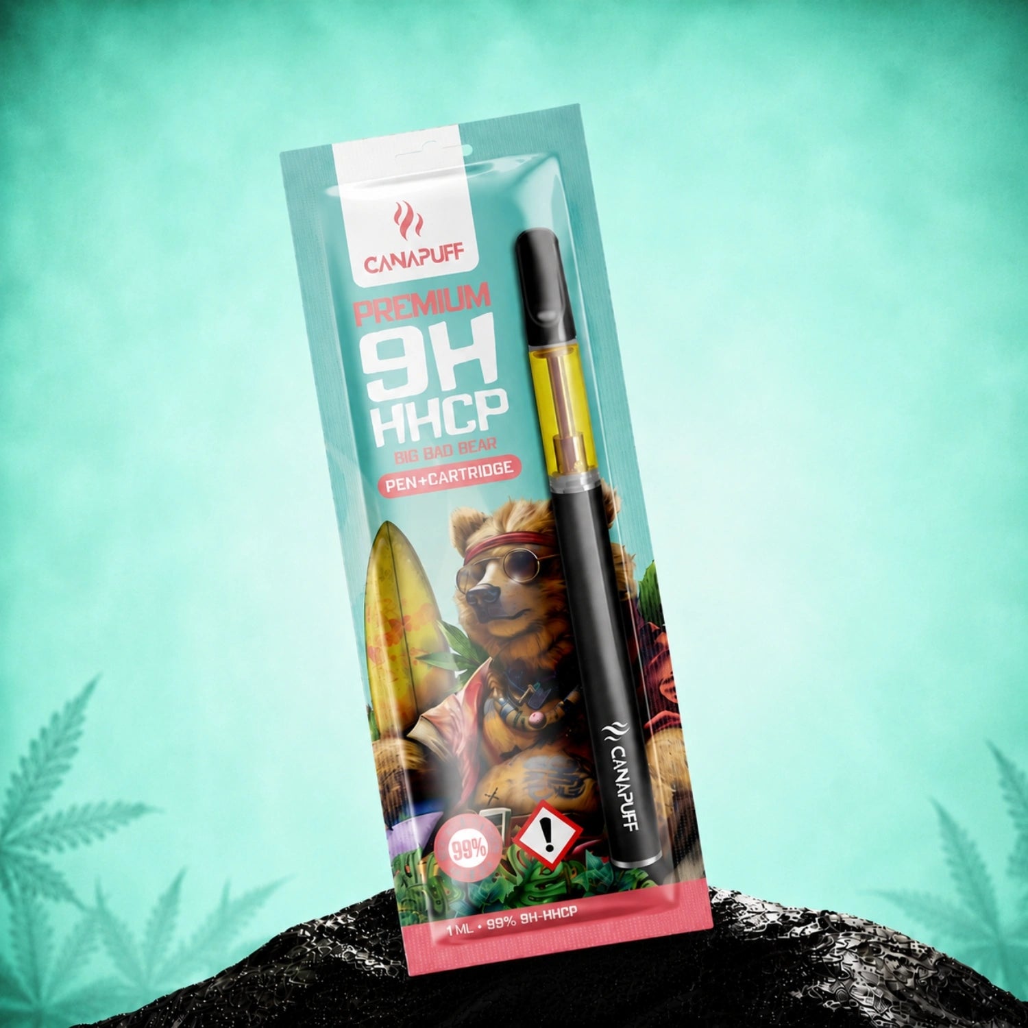 Canapuff 9H-HHCP pen and cartridge, Big Bad Bear flavor, 99%, 1 ml