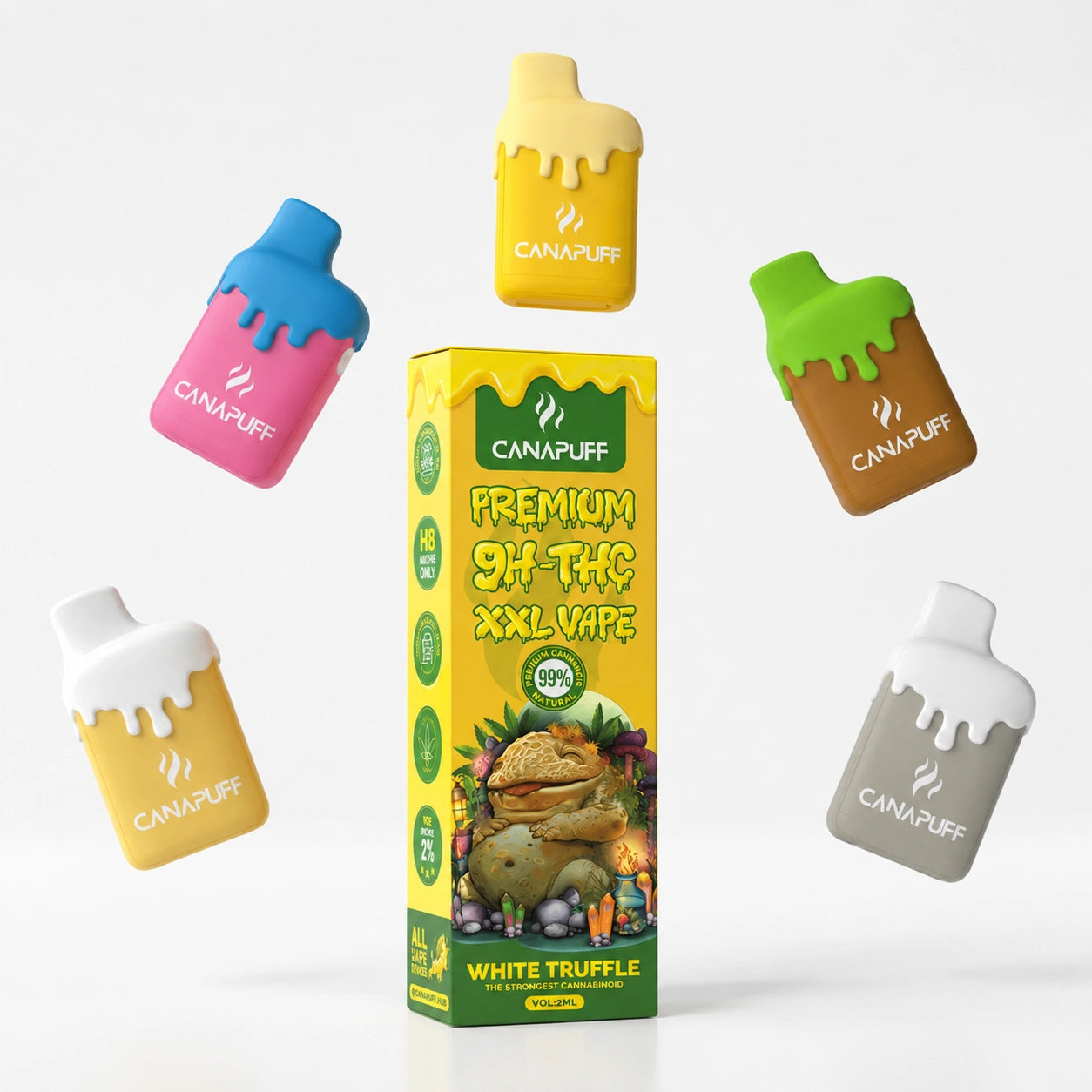 Canapuff 9H-HHC XXL Vape White Truffle 99% 2ml with colorful disposable pens