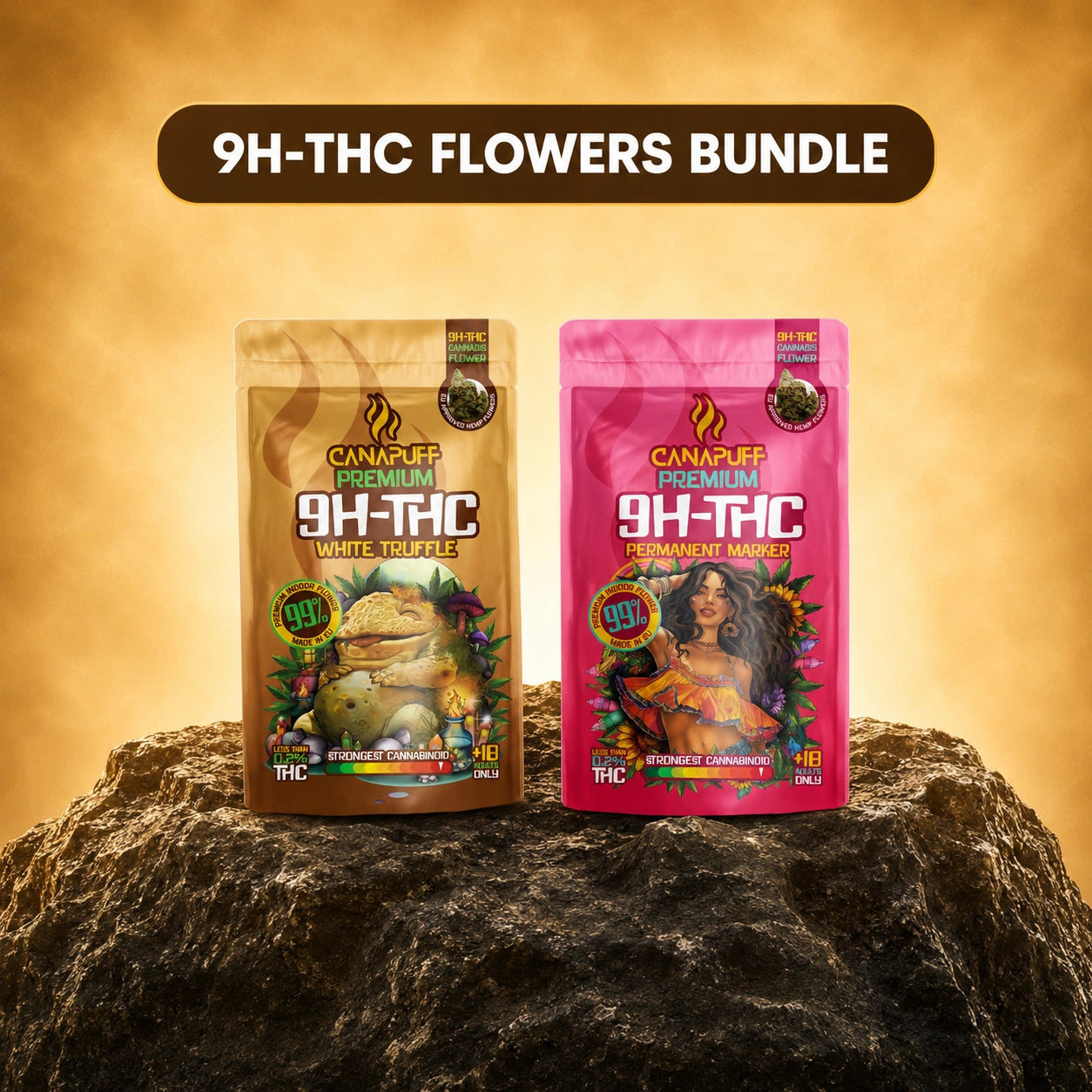Canapuff 9H-THC Flowers Bundle, White Truffle and Permanent Marker, 2x1g pack