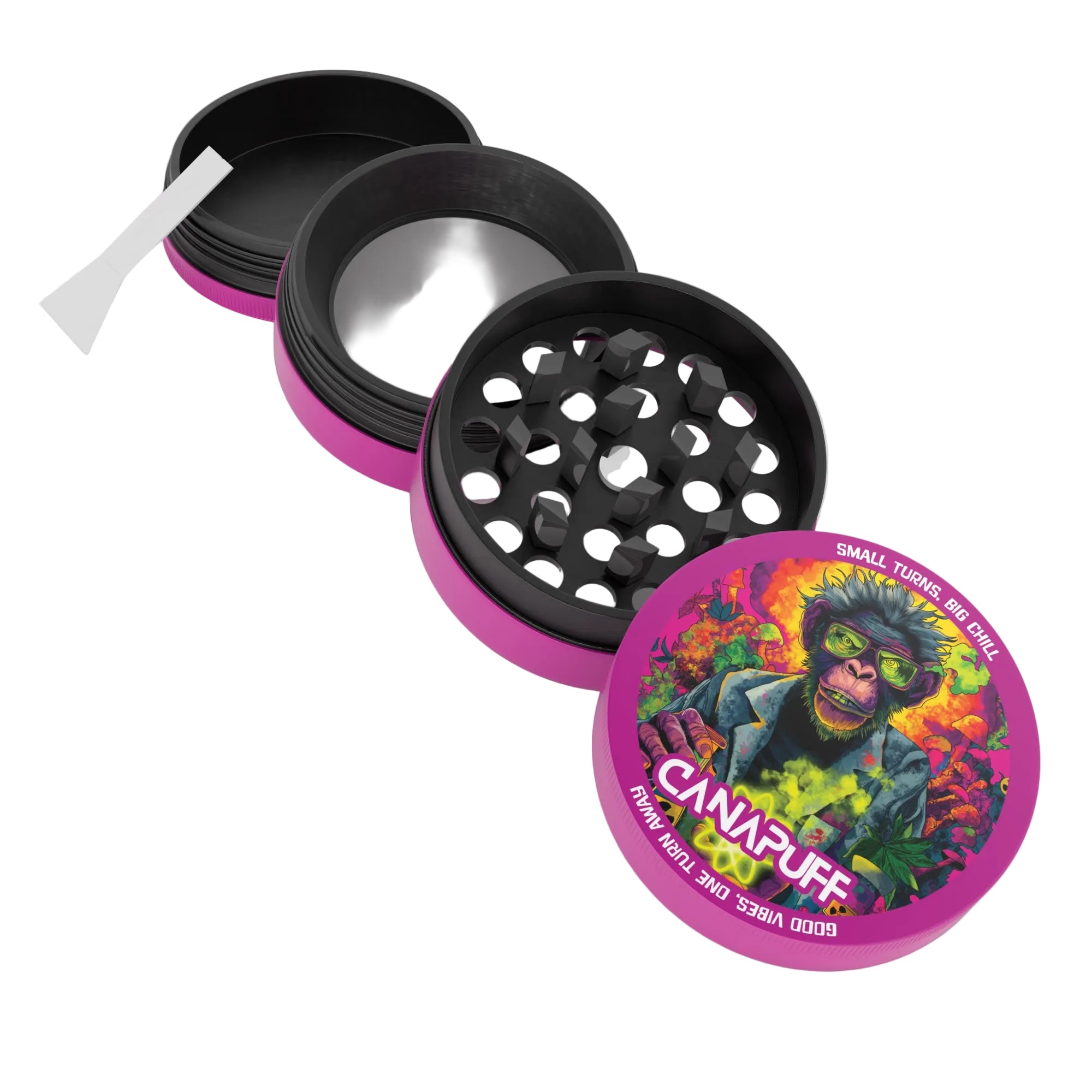 Canapuff metal grinder Atomic Monkey, small, pink and black