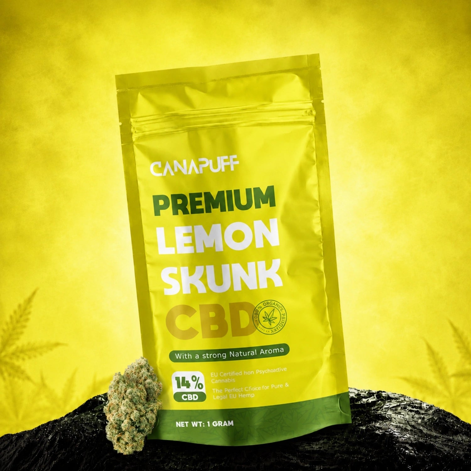 Canapuff Lemon Skunk CBD flowers, 14% CBD, 1 gram pouch