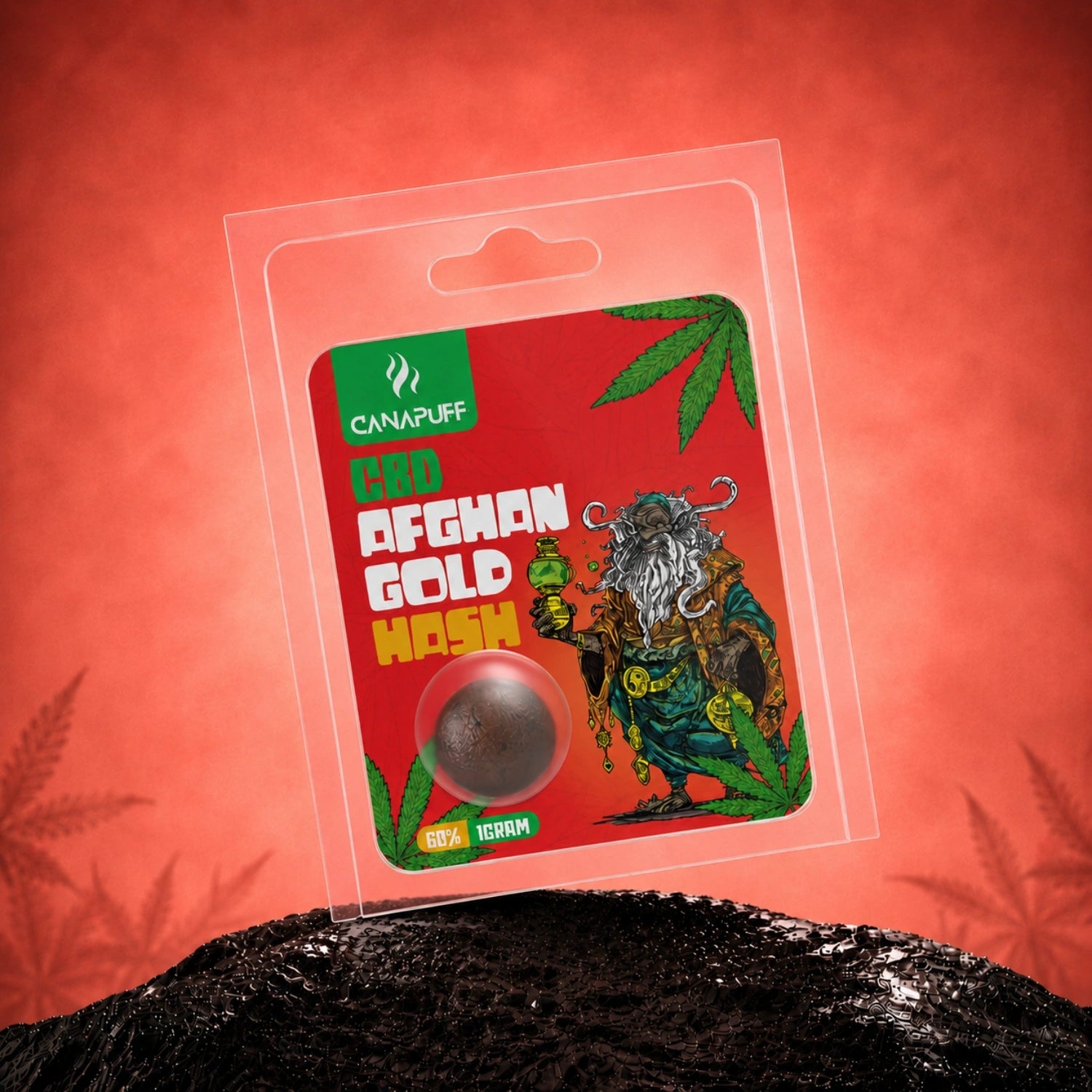 Canapuff CBD Afghan Gold hash, 1 gram, 60% CBD in blister pack