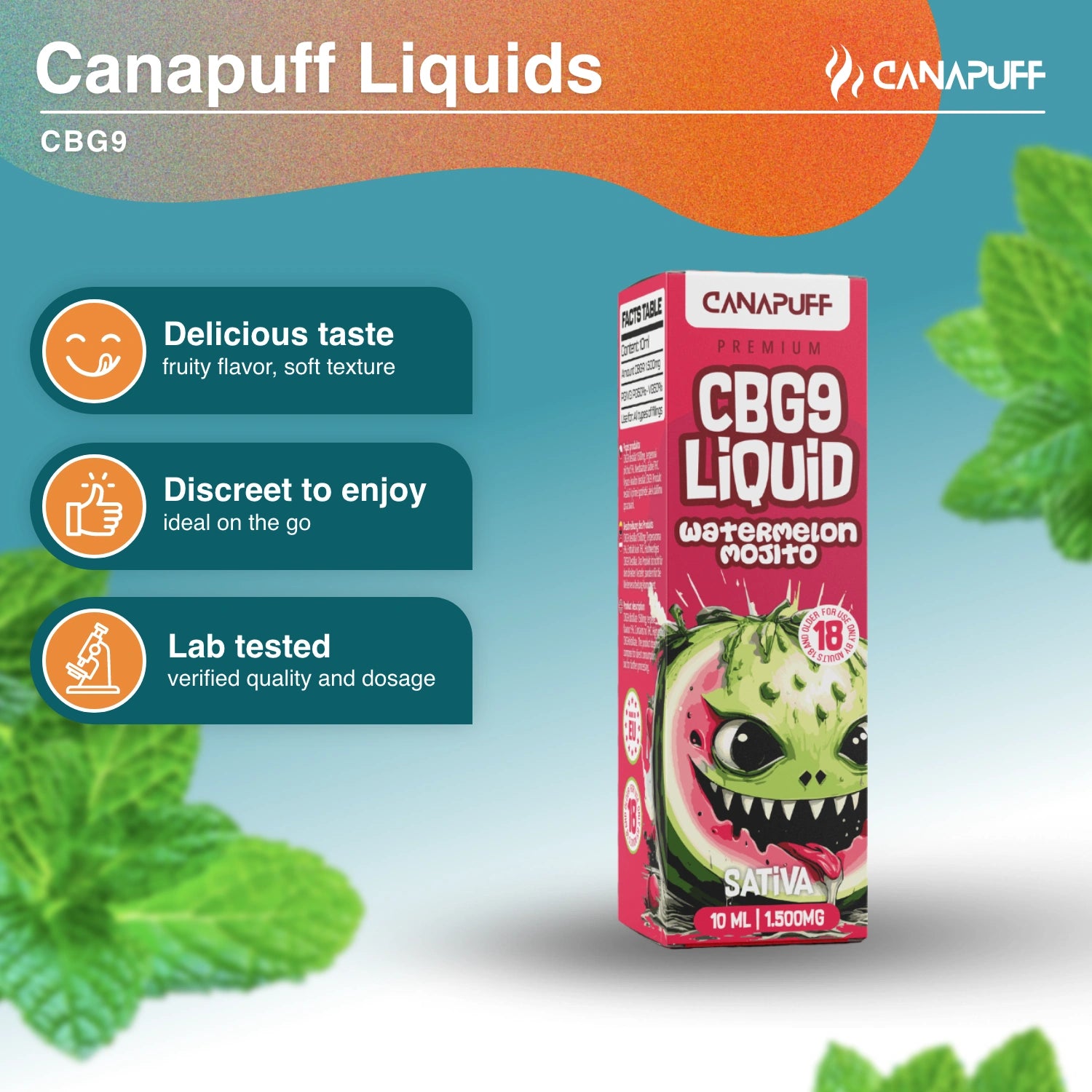 Canapuff CBG9 Liquid Watermelon Mojito 1,500mg 10ml shot