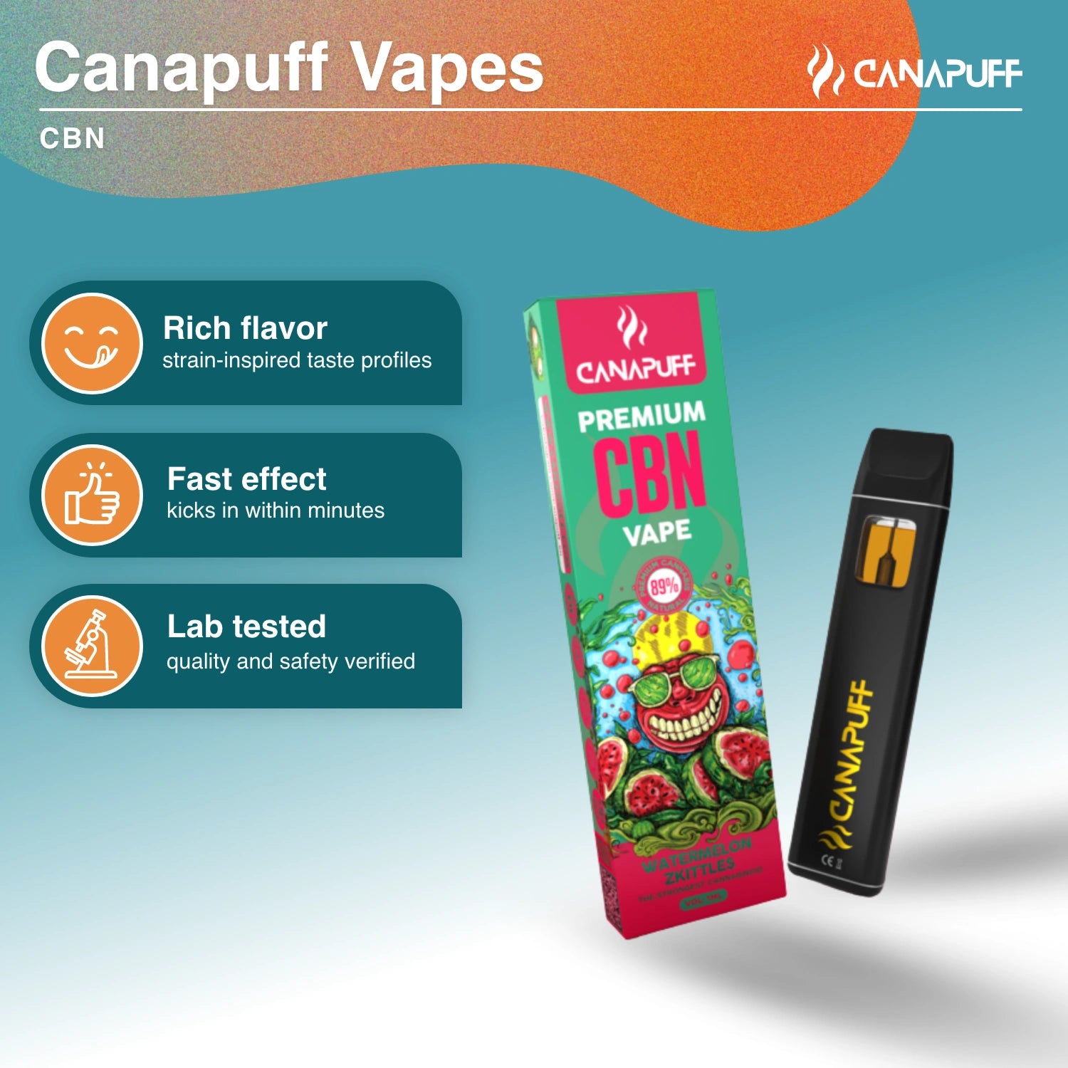Canapuff CBN Vape Watermelon Zkittles 89% 1ml disposable pen