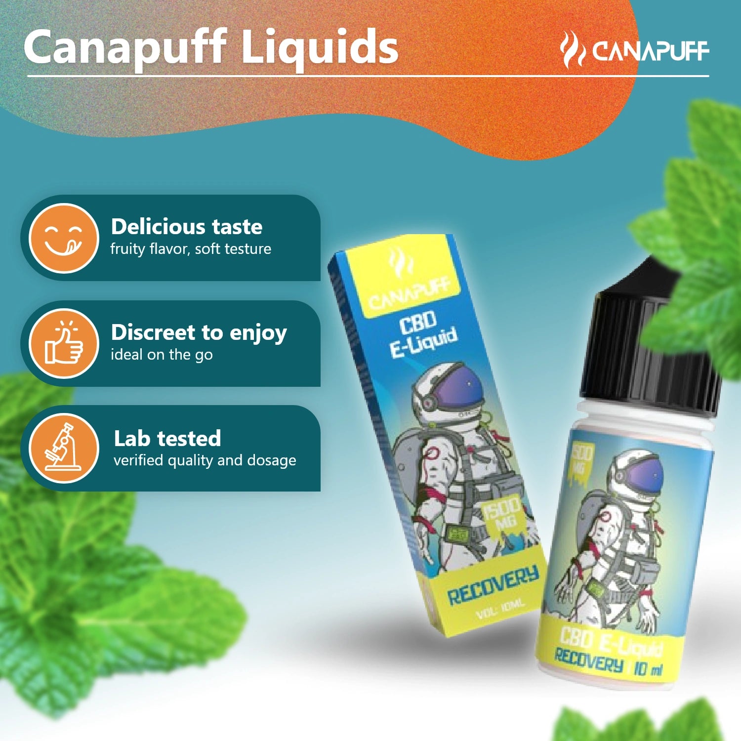Canapuff CBD E-Liquid Recovery 1500mg, 10ml vial