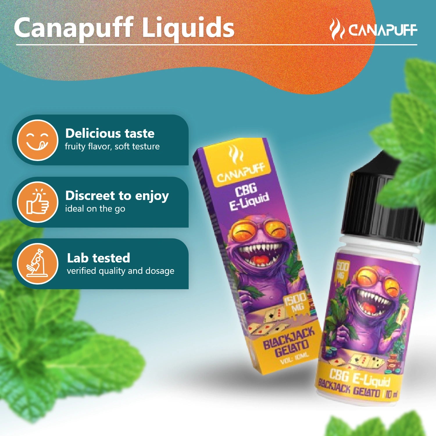 Canapuff CBG E-Liquid Blackjack Gelato 1500 mg vape liquid bottle