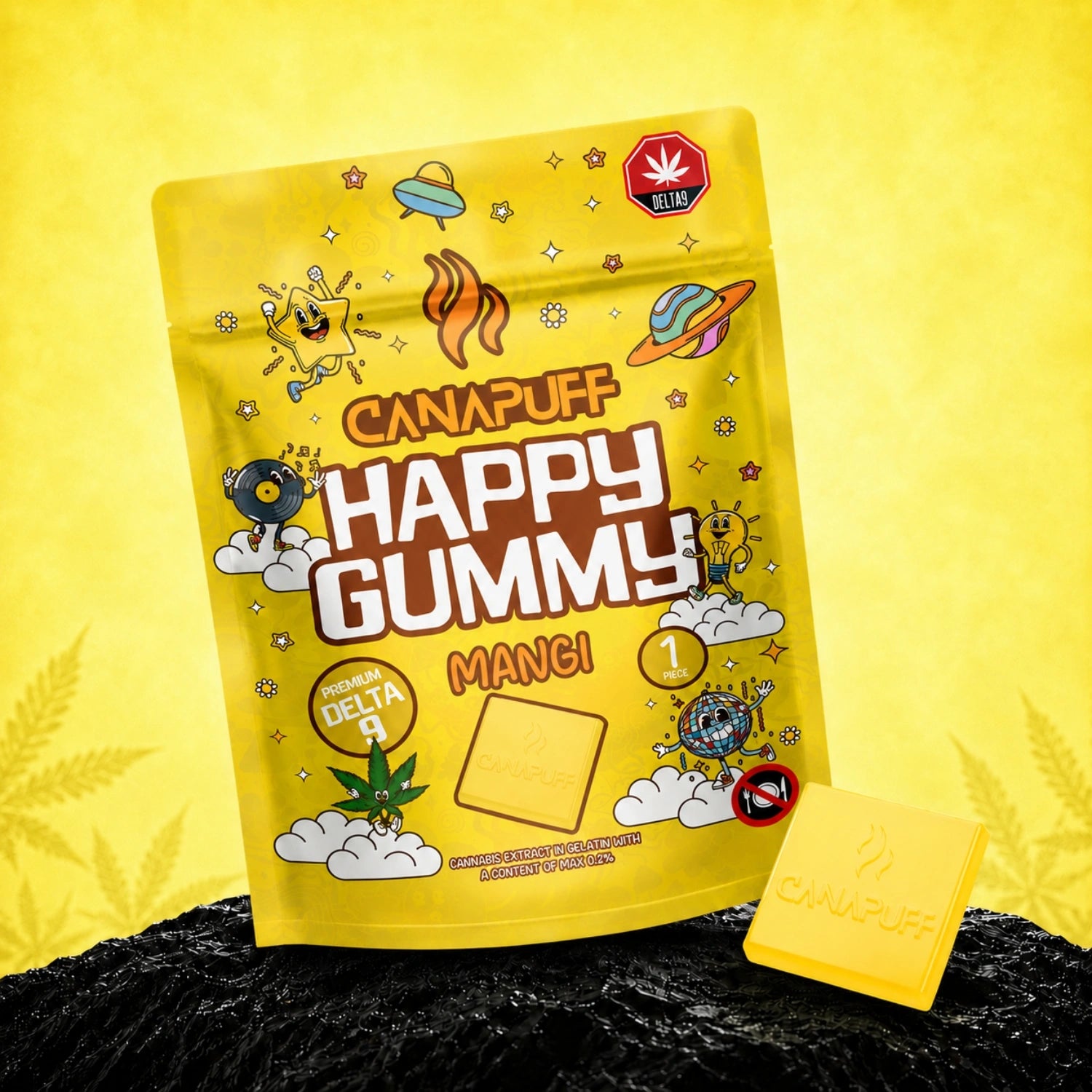 Canapuff Happy Gummy Mangi Delta-9 hemp-derived gummies pouch