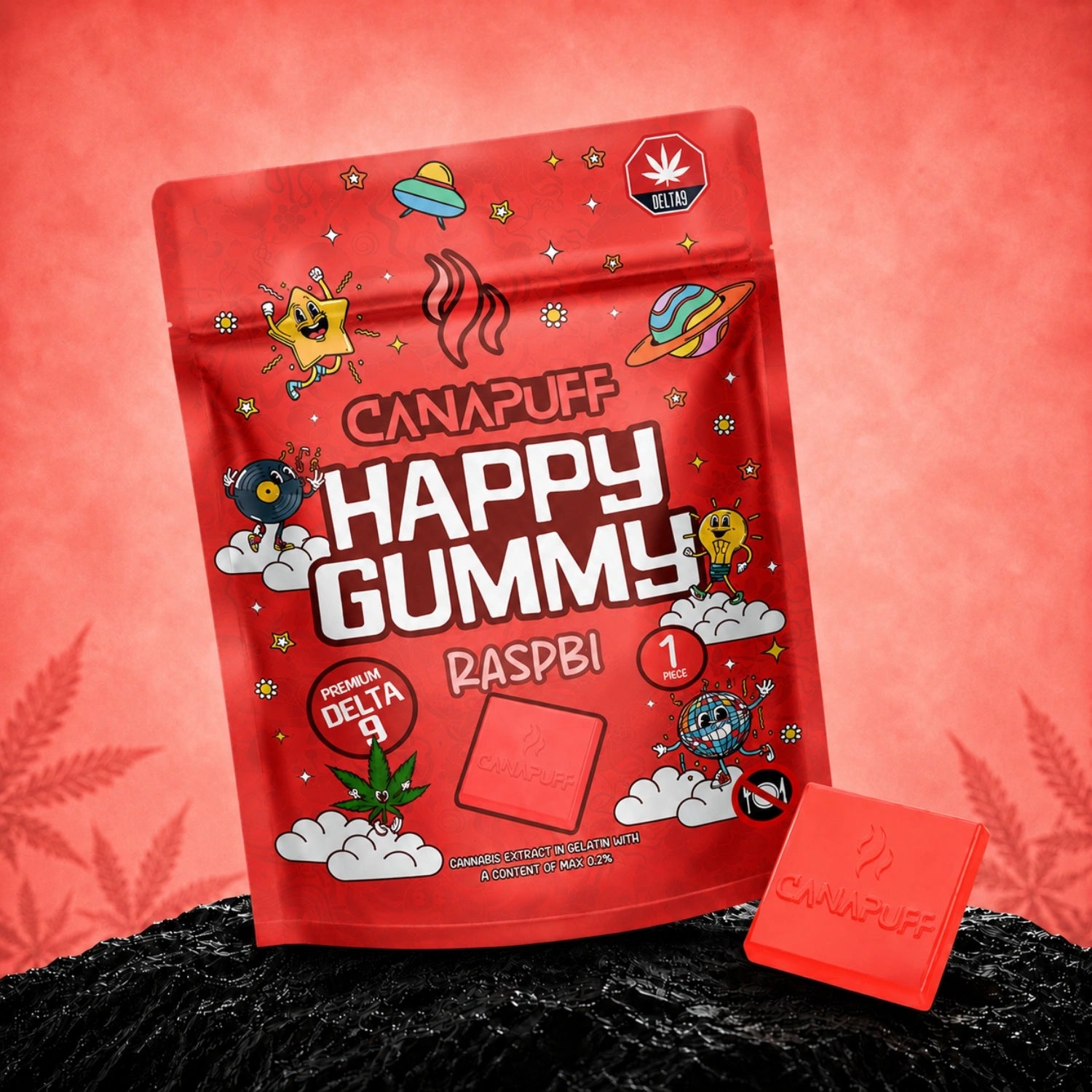 Canapuff Happy Gummy Raspbi, Delta-9 THC gummy, 1 piece