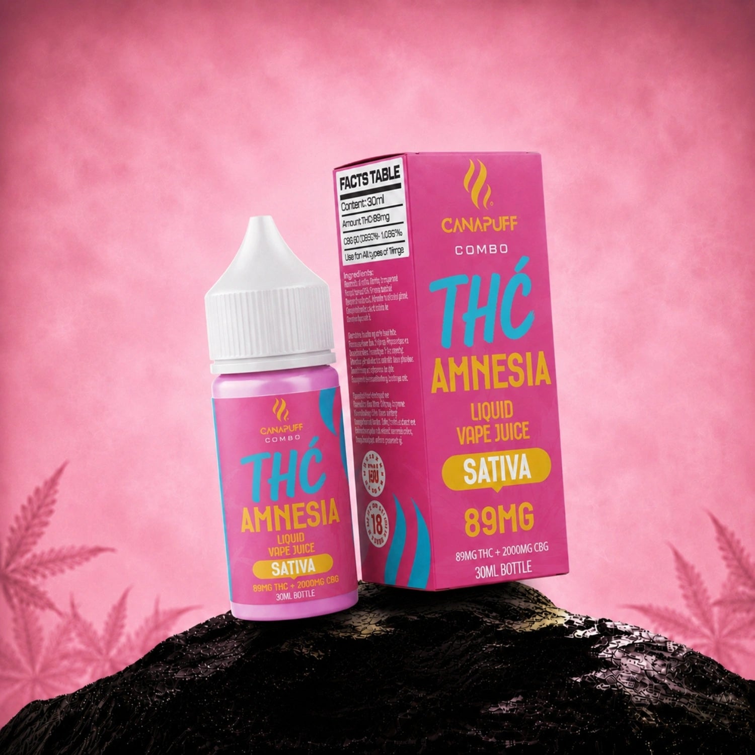 Canapuff Combo Amnesia Delta-9 liquid vape juice 89 mg THC, 30 ml bottle