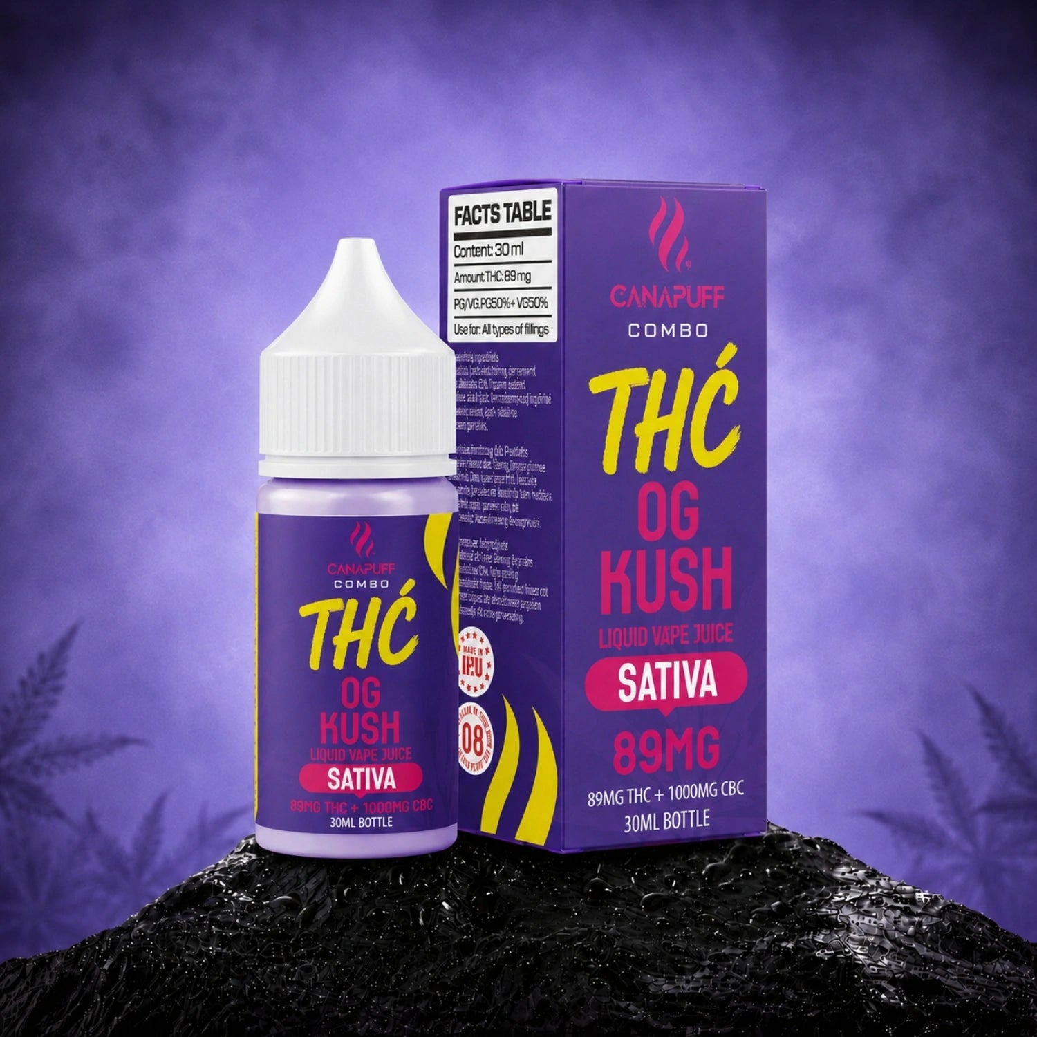 Canapuff Combo OG Kush Delta-9 vape liquid, 89mg THC, 30ml bottle