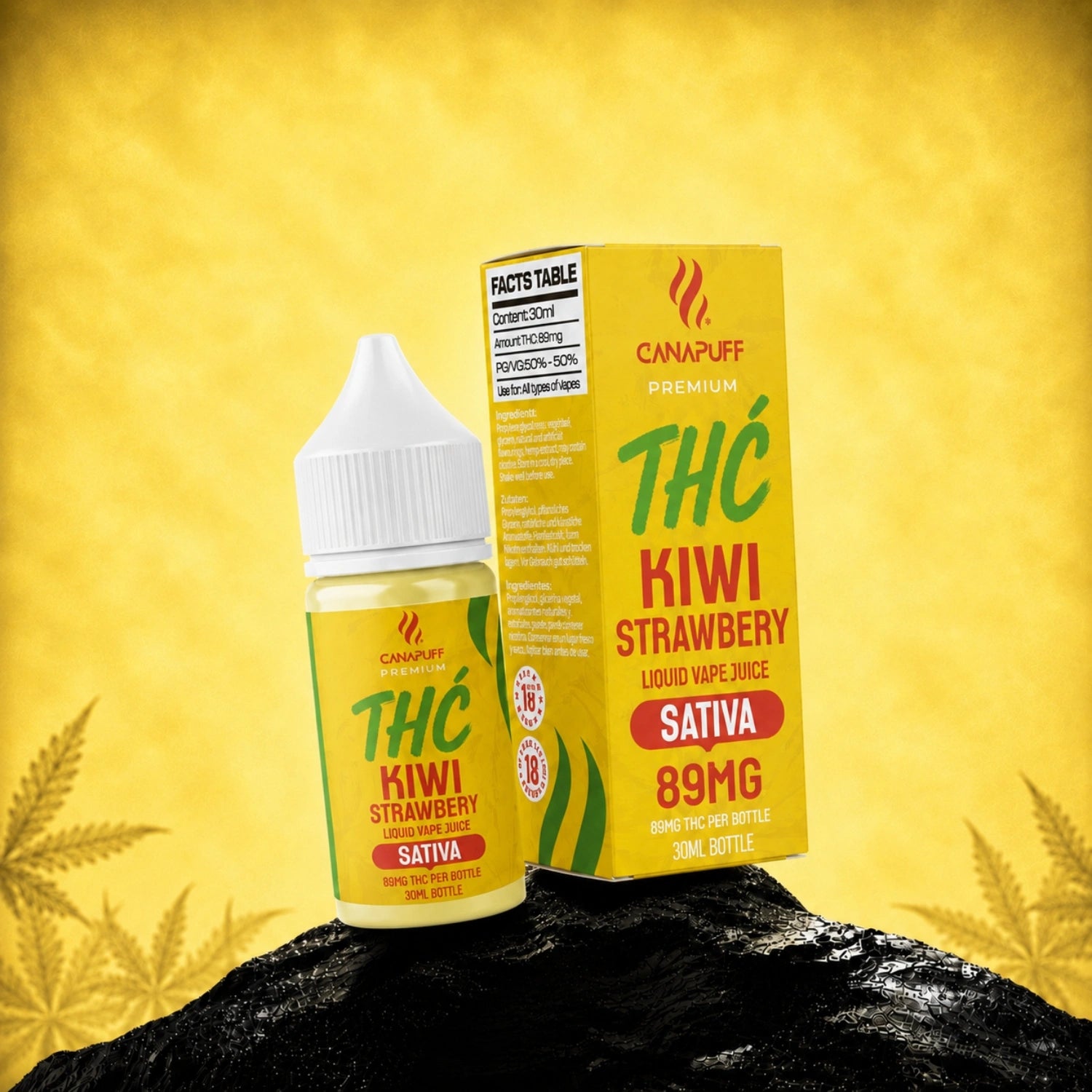 Canapuff Delta 9 Liquid Kiwi Strawberry Sativa, 89mg, 30ml vape juice bottle