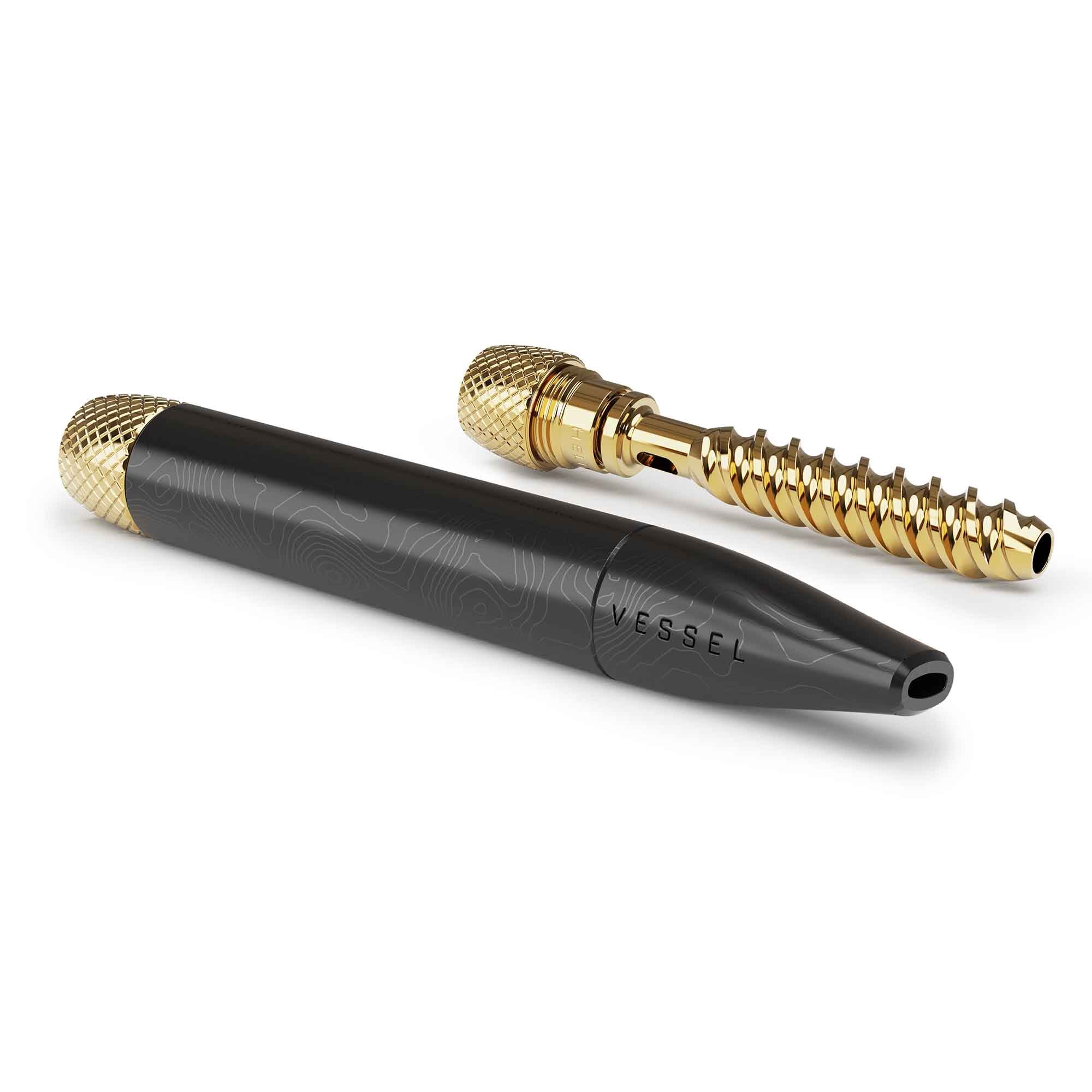 Vessel One Hitter pen in black with gold mouthpiece and cartridge
