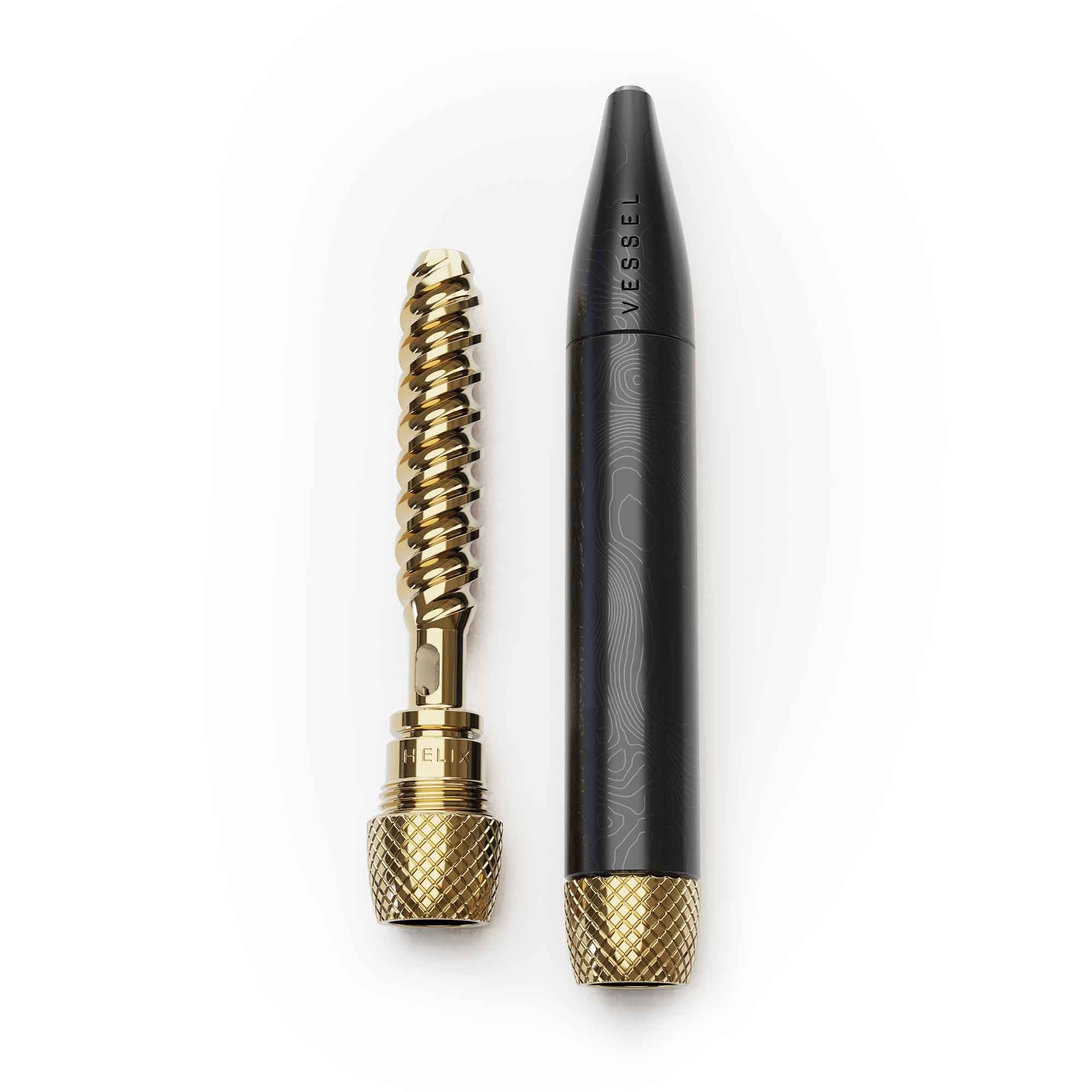 Vessel One Hitter Black with gold-toned coil heating element and mouthpiece