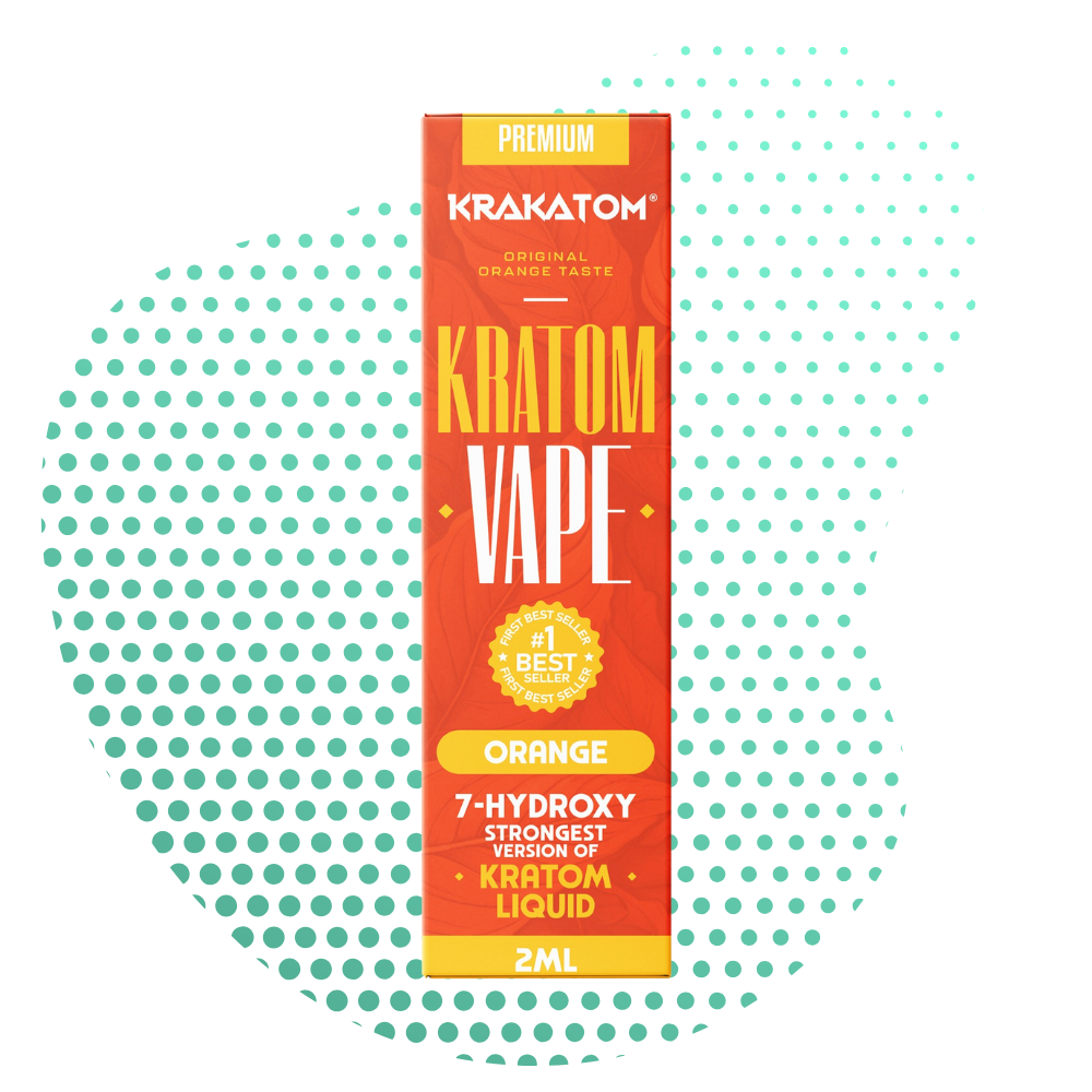 Συσκευασία Blue Kratom vape με κείμενο γεύσης πορτοκάλι.