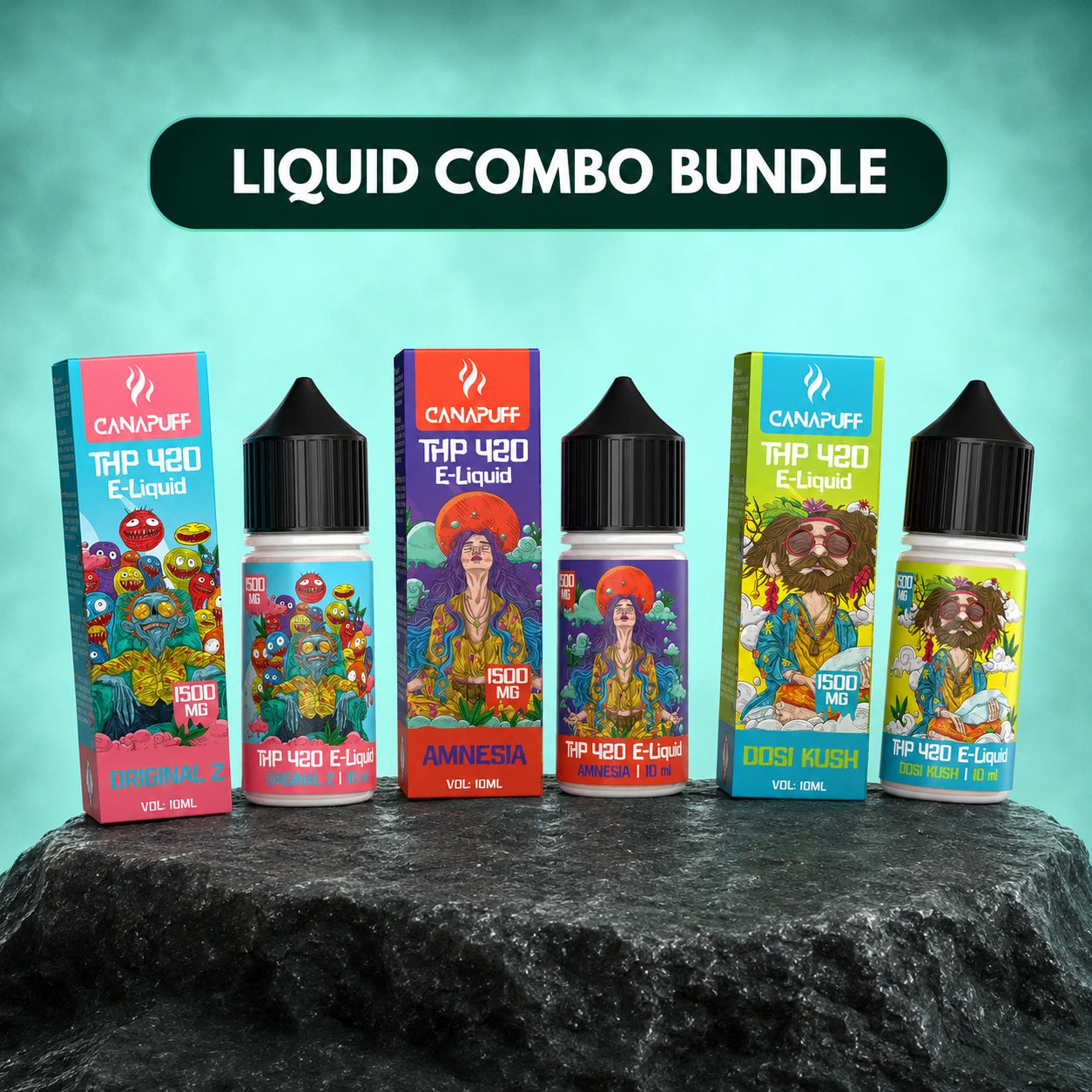 Canapuff Liquid Combo Bundle, THP 420 E-Liquid, three 10ml bottles with 1,500 mg total