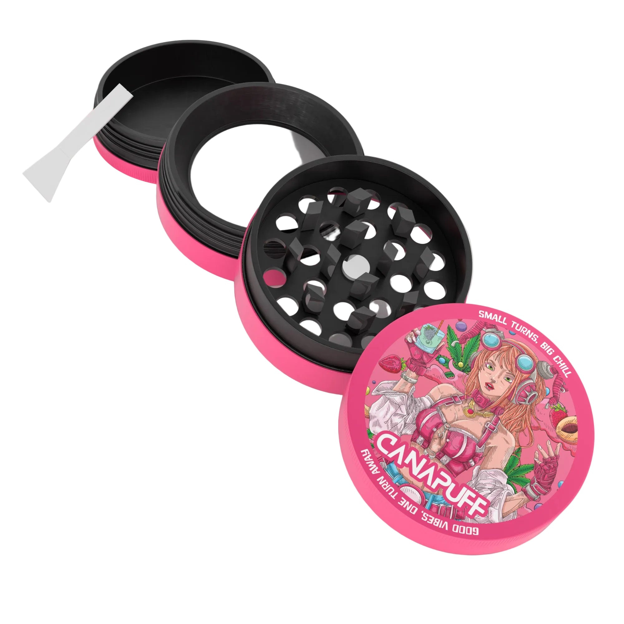 Canapuff Metal Grinder Lychee Dream with pink and black design