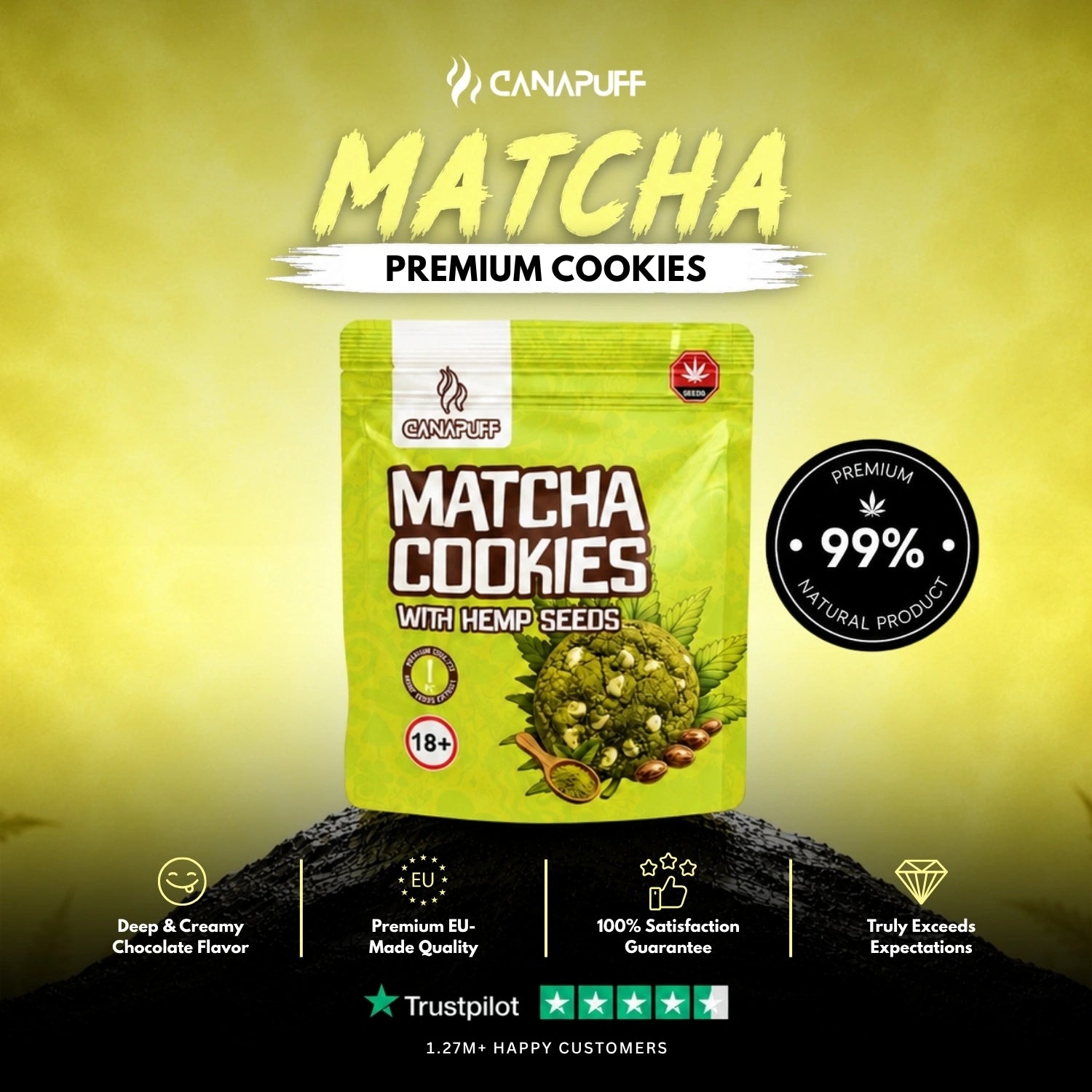 Matcha Cookies with hemp seeds