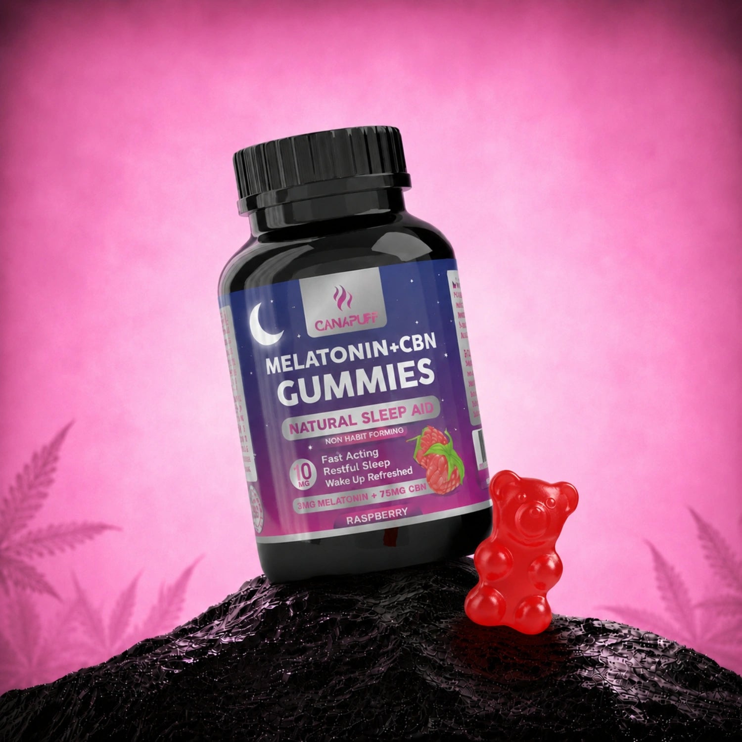 Canapuff Melatonin+CBN Gummies Raspberry, 10 count bottle