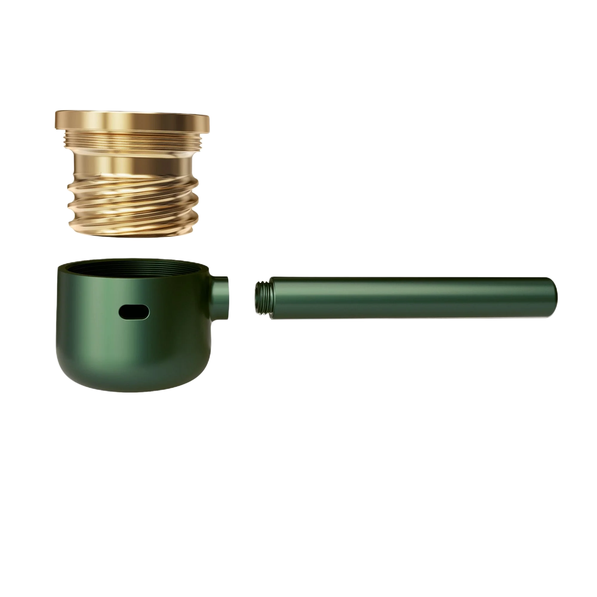 Vessel Pipe Emerald, green metal smoking pipe with gold-threaded bowl and detachable stem