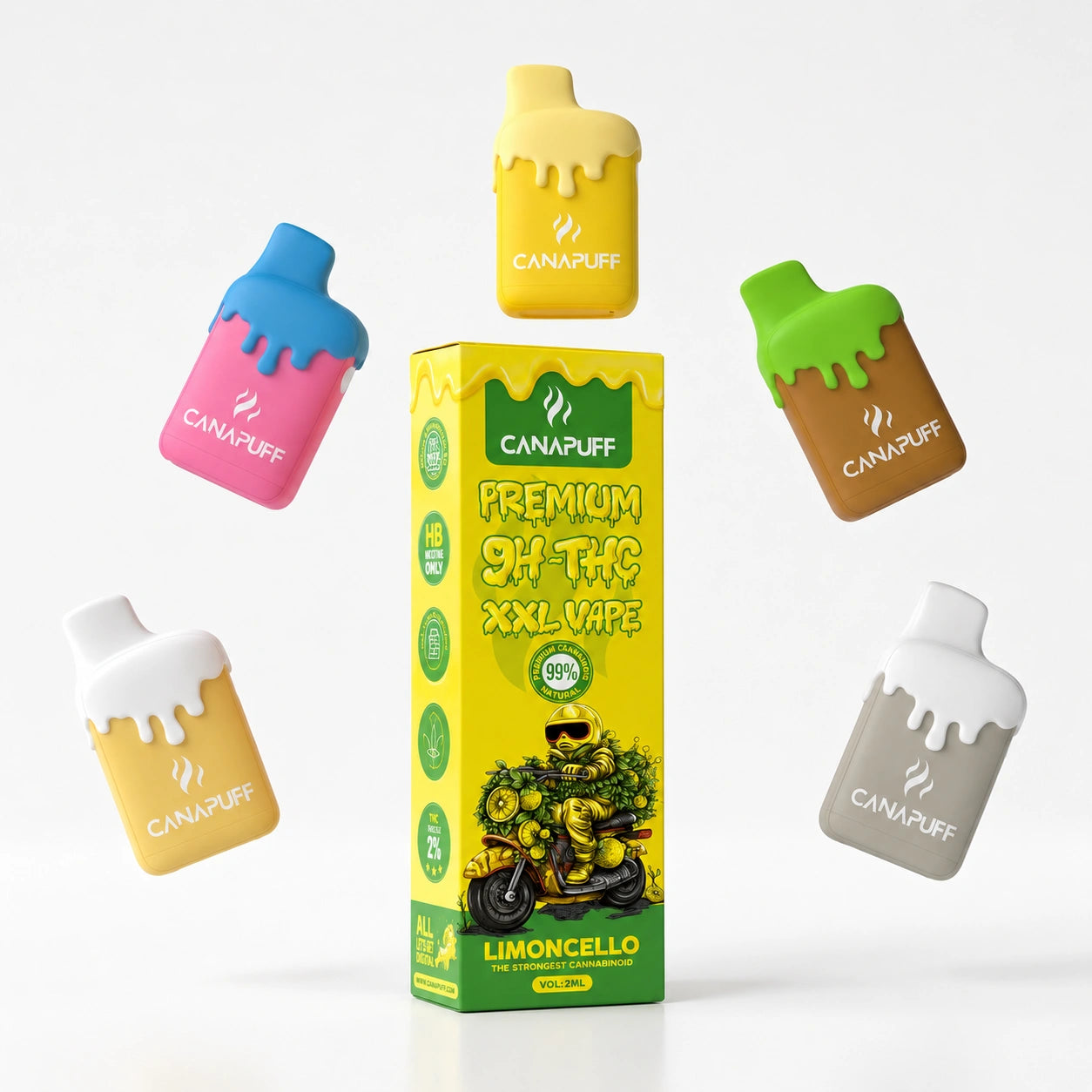 Canapuff 9H-THC XXL Vape Limoncello 99% 2ml with multiple disposable pens