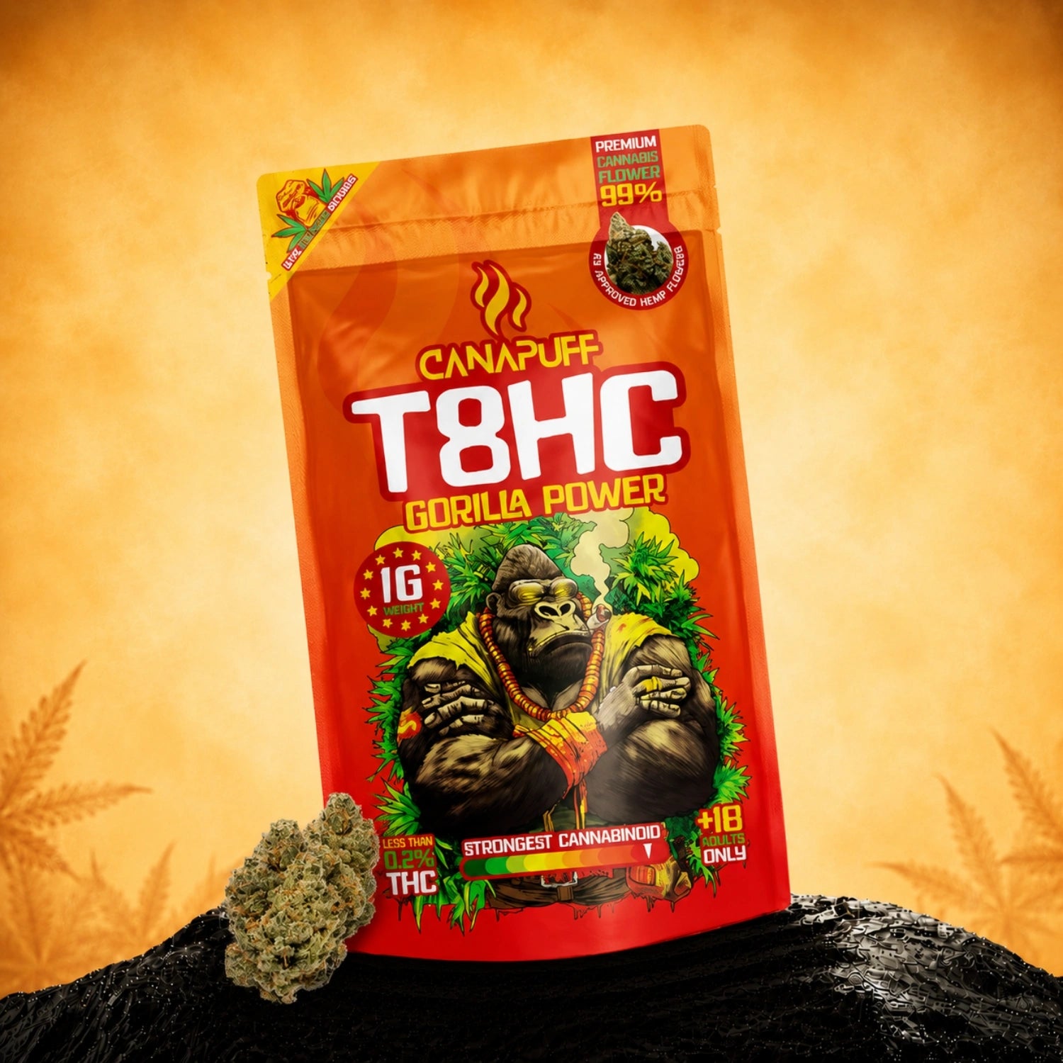 Canapuff T8HC Flowers Gorilla Power 99% hemp-derived cannabis flower pouch