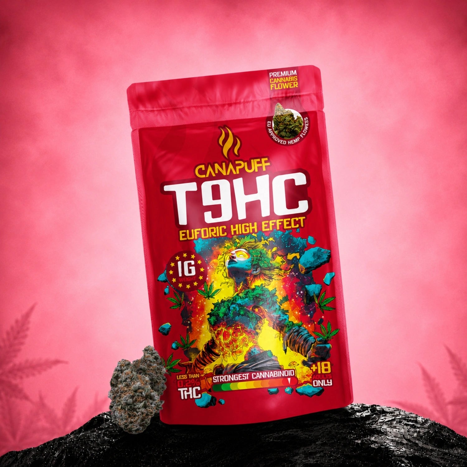 Canapuff T9HC Flowers Euforic 99% hemp-derived cannabis flower pouch