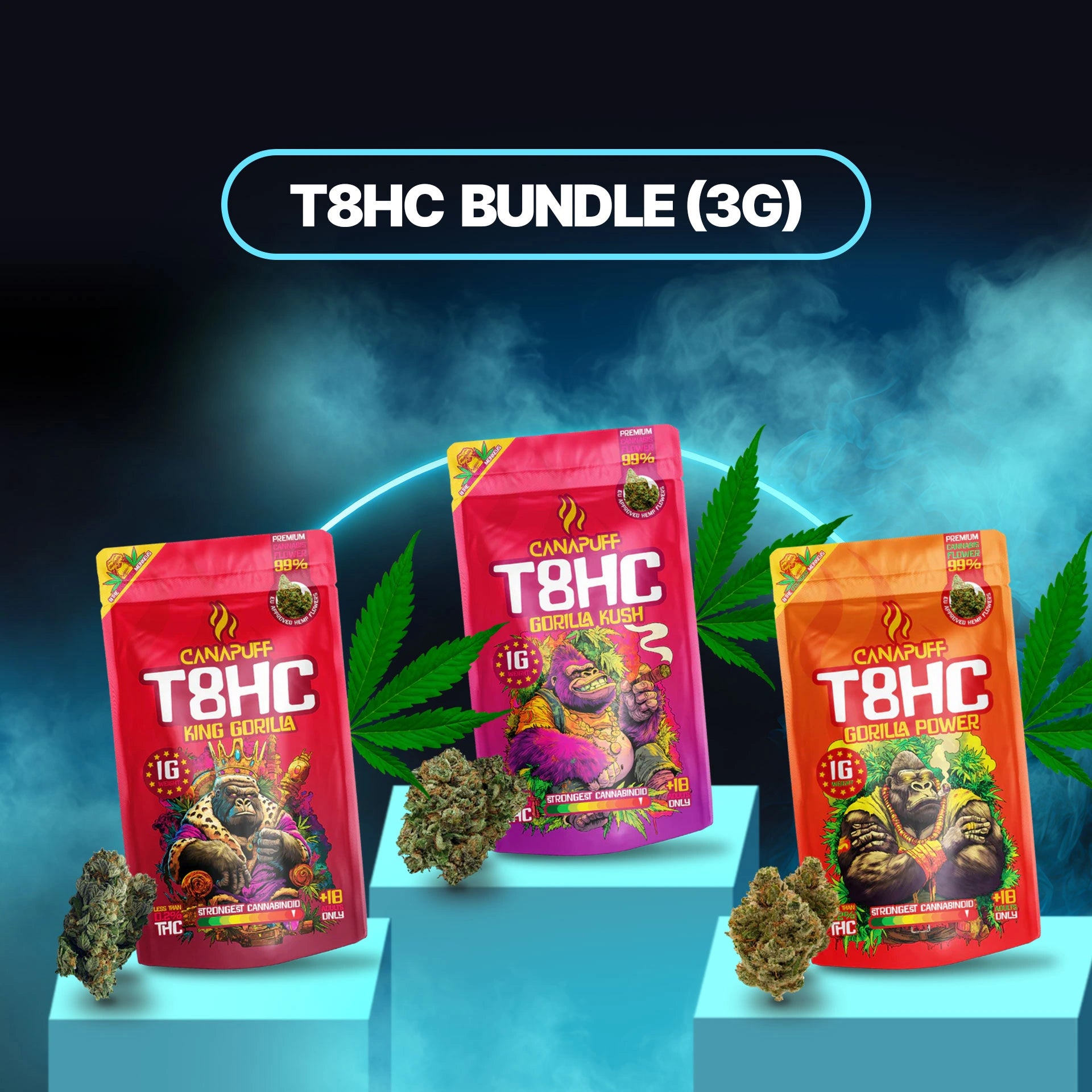 Canapuff T8HC Flowers Bundle, 3 pouches 5g each, hemp-derived THC flower