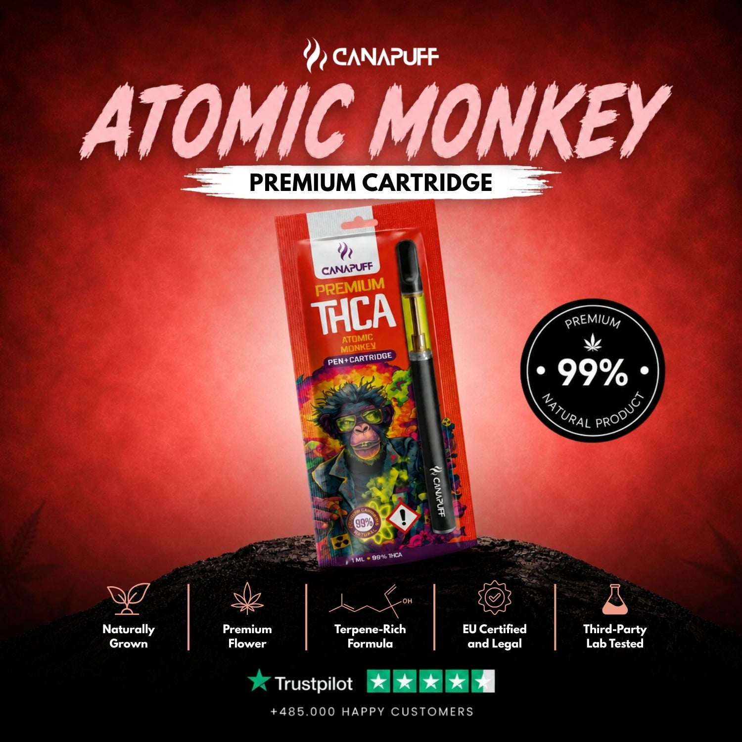 THCA Pen+Cartridge Atomic Monkey 99%