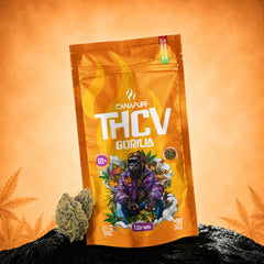 Canapuff THCv Gorilla kvety 69%, vrecko 1 gram s oranžovým balením a motívom gorily