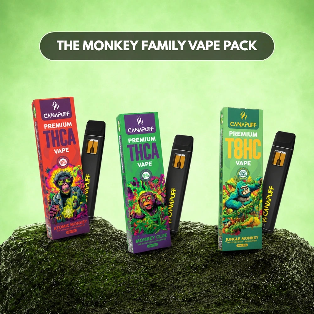 Canapuff The Monkey Family Vape Pack bundle with three disposable vape pens