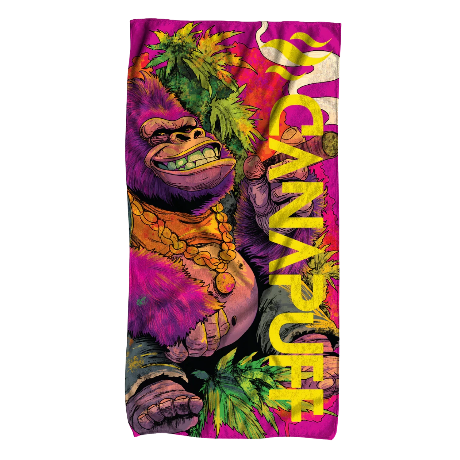 Canapuff Gorilla Kush towel with colorful graphic design