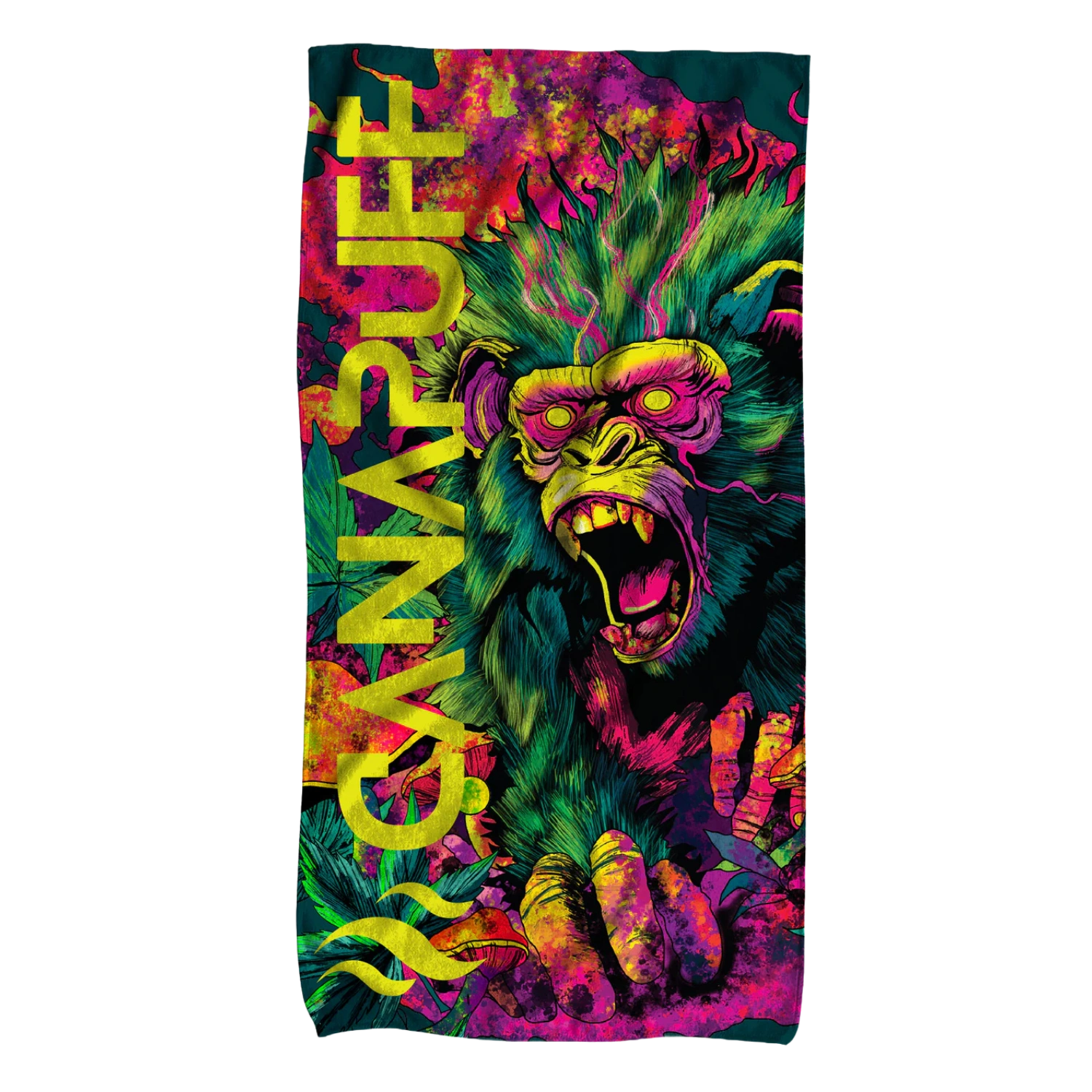 Canapuff Jungle Monkey towel with colorful monkey and tropical design