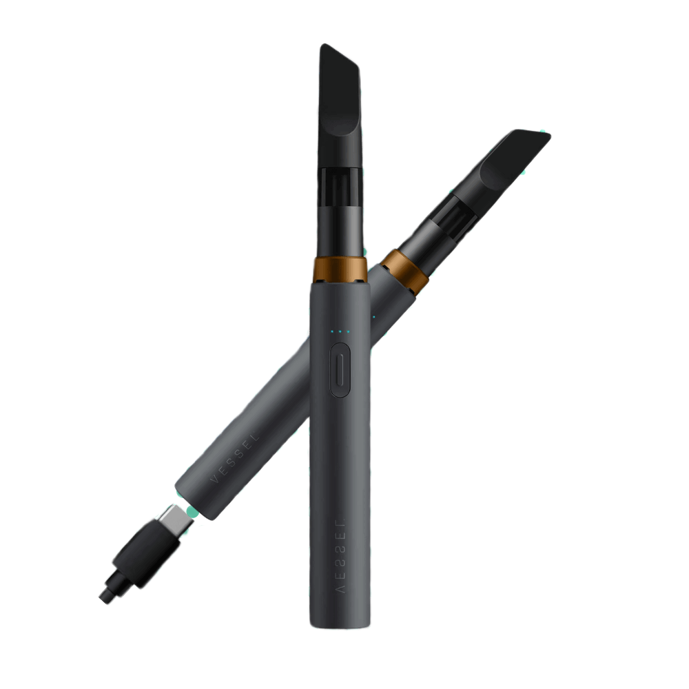 Vessel Core vape pen in stone with dual ceramic cartridges and charging cable