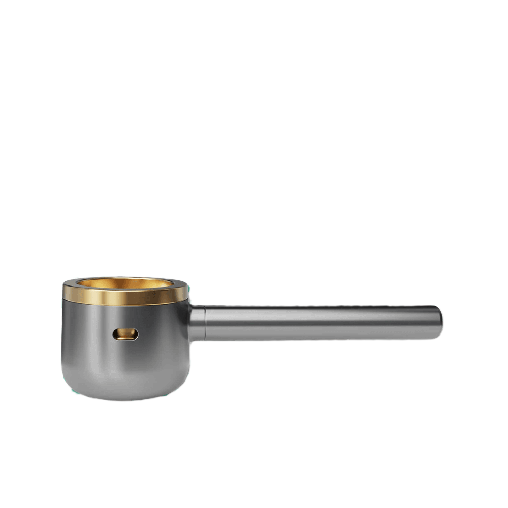 Vessel Pipe in gunmetal with gold-trimmed bowl and metal stem