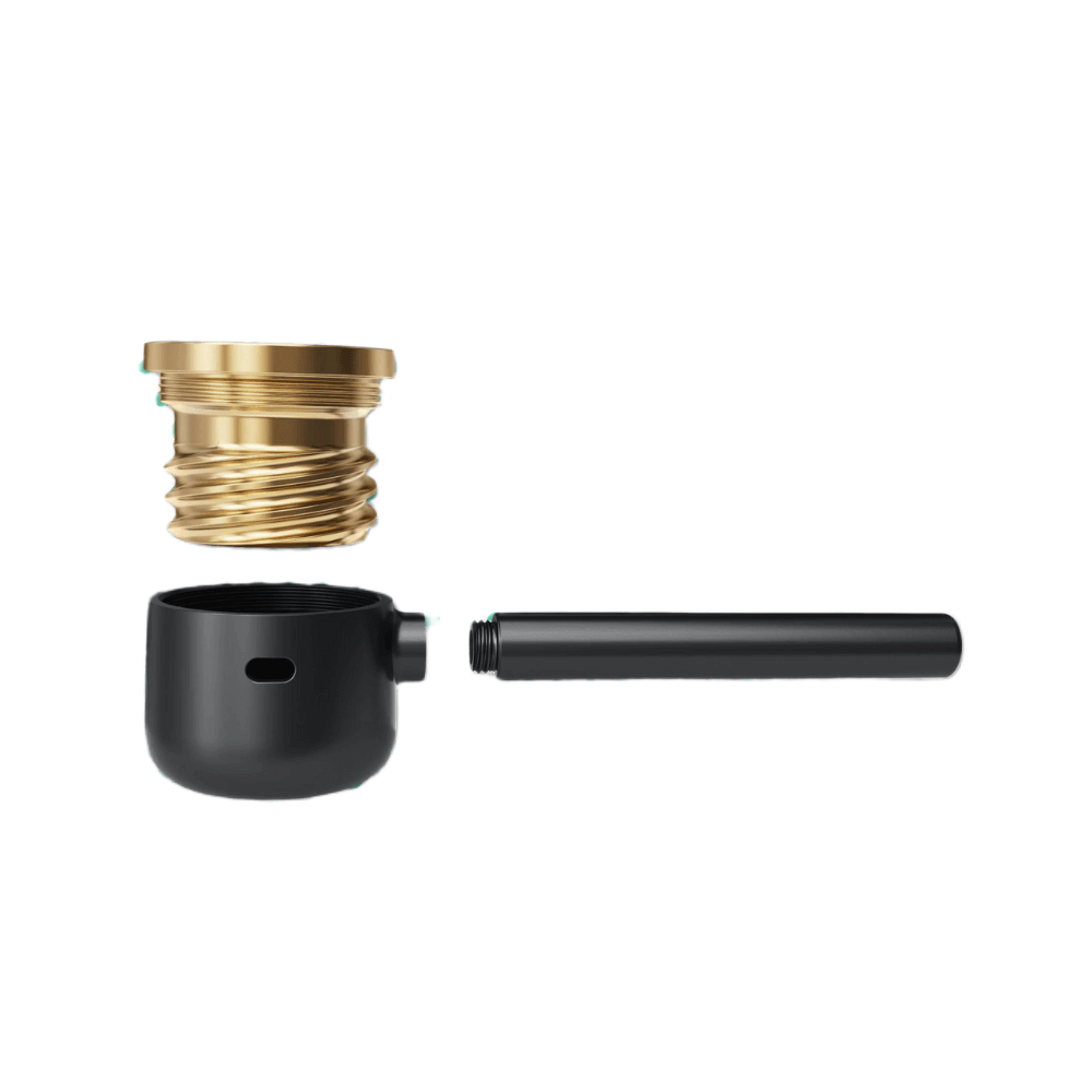 Vessel Pipe in black with gold-threaded lid and removable bowl component