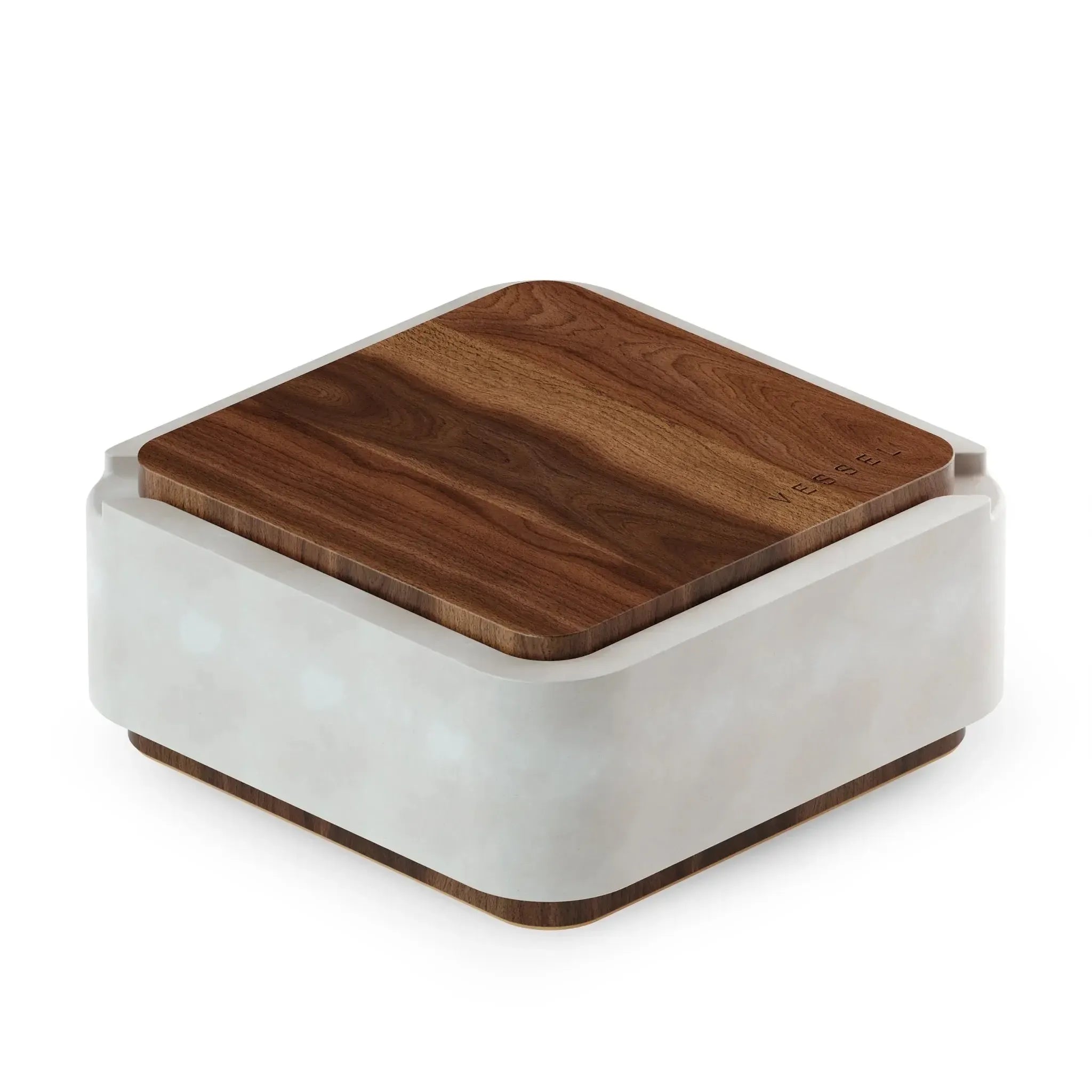 Canapuff Ashtray Walnut with wood lid and white ceramic base