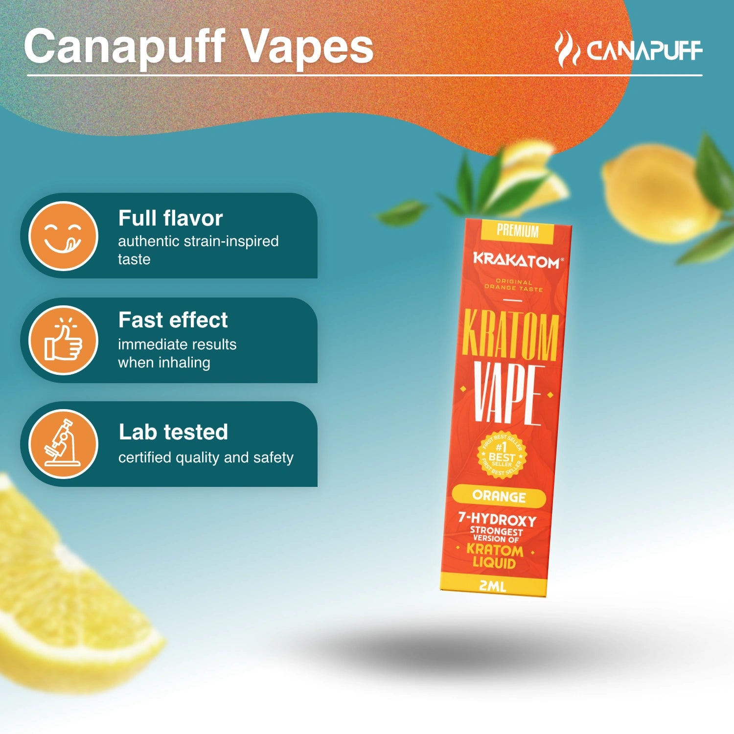 Krakatom 7-Hydroxy Kratom Vape Orange 2 ml cartridge