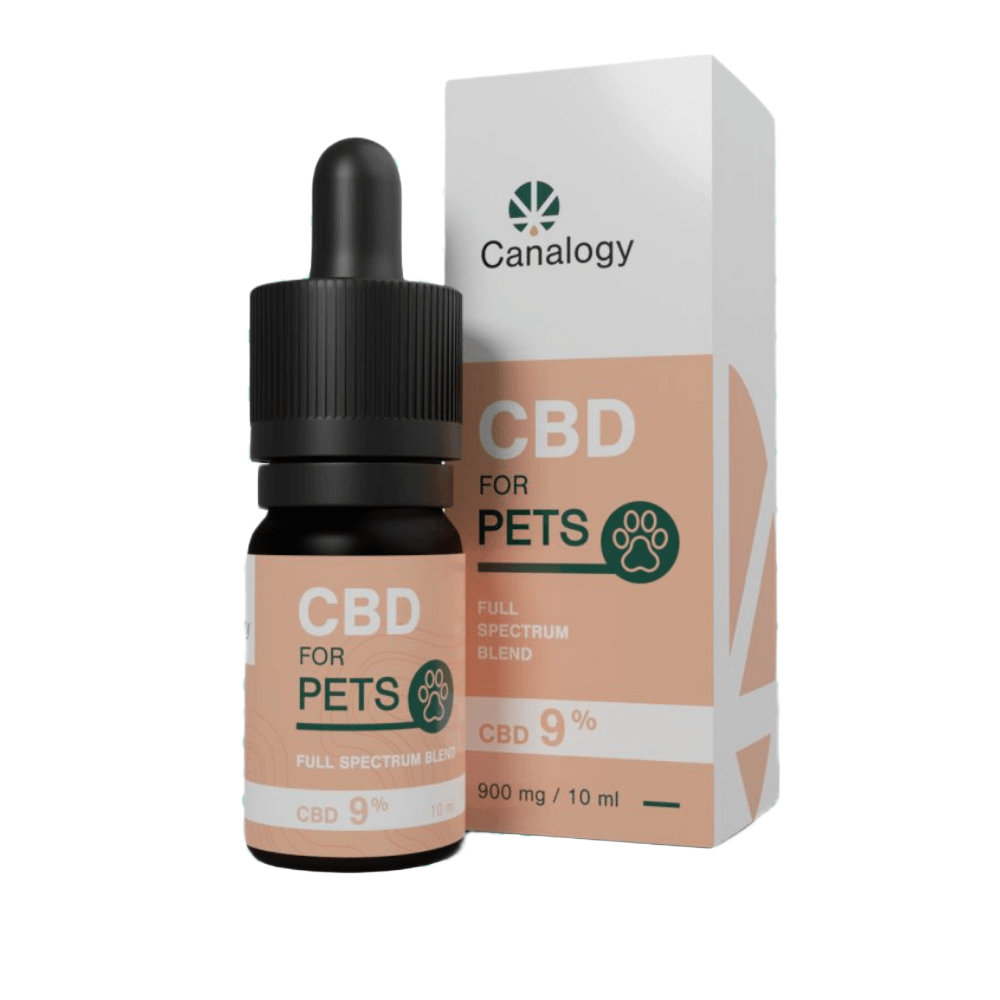 Canalogy CBD for Pets 9%, 900 mg/10 ml oil with dropper bottle and box