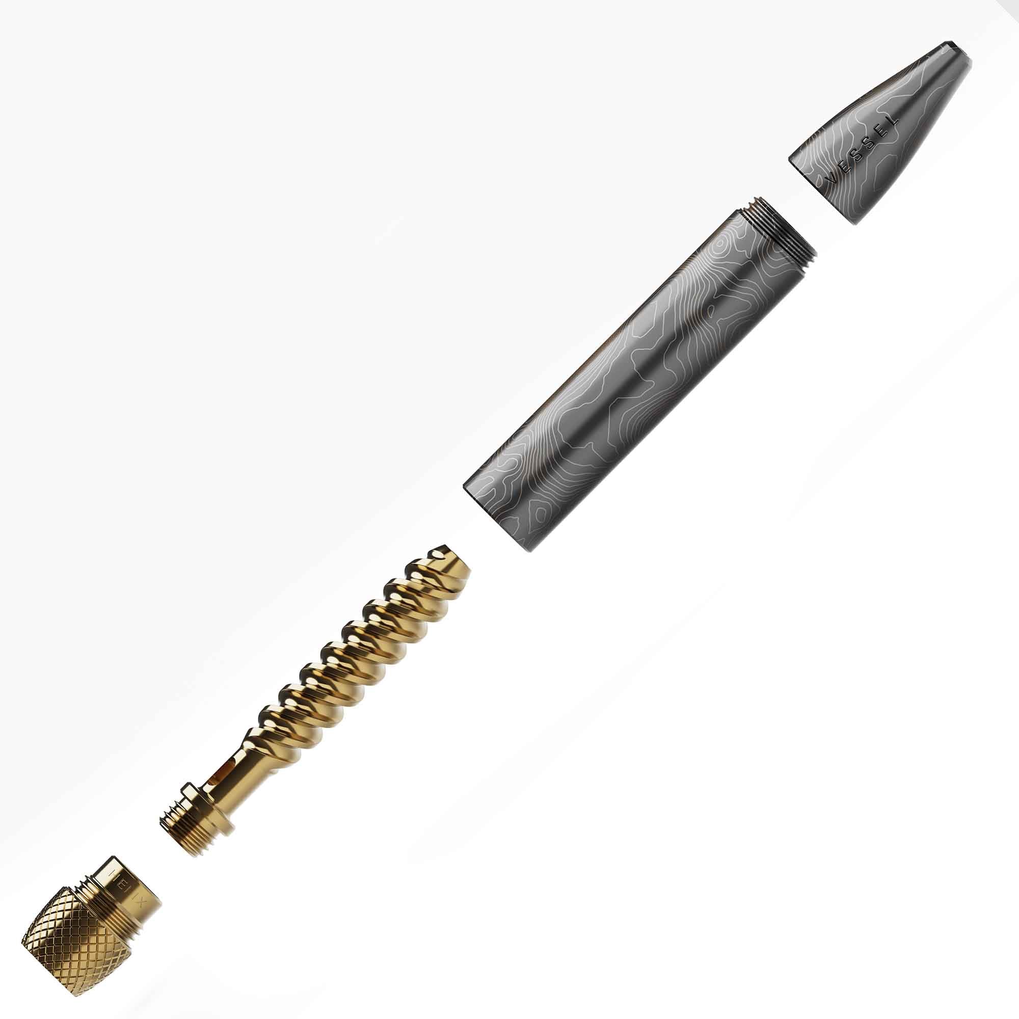 Vessel One Hitter pen in Gunmetal, disassembled components