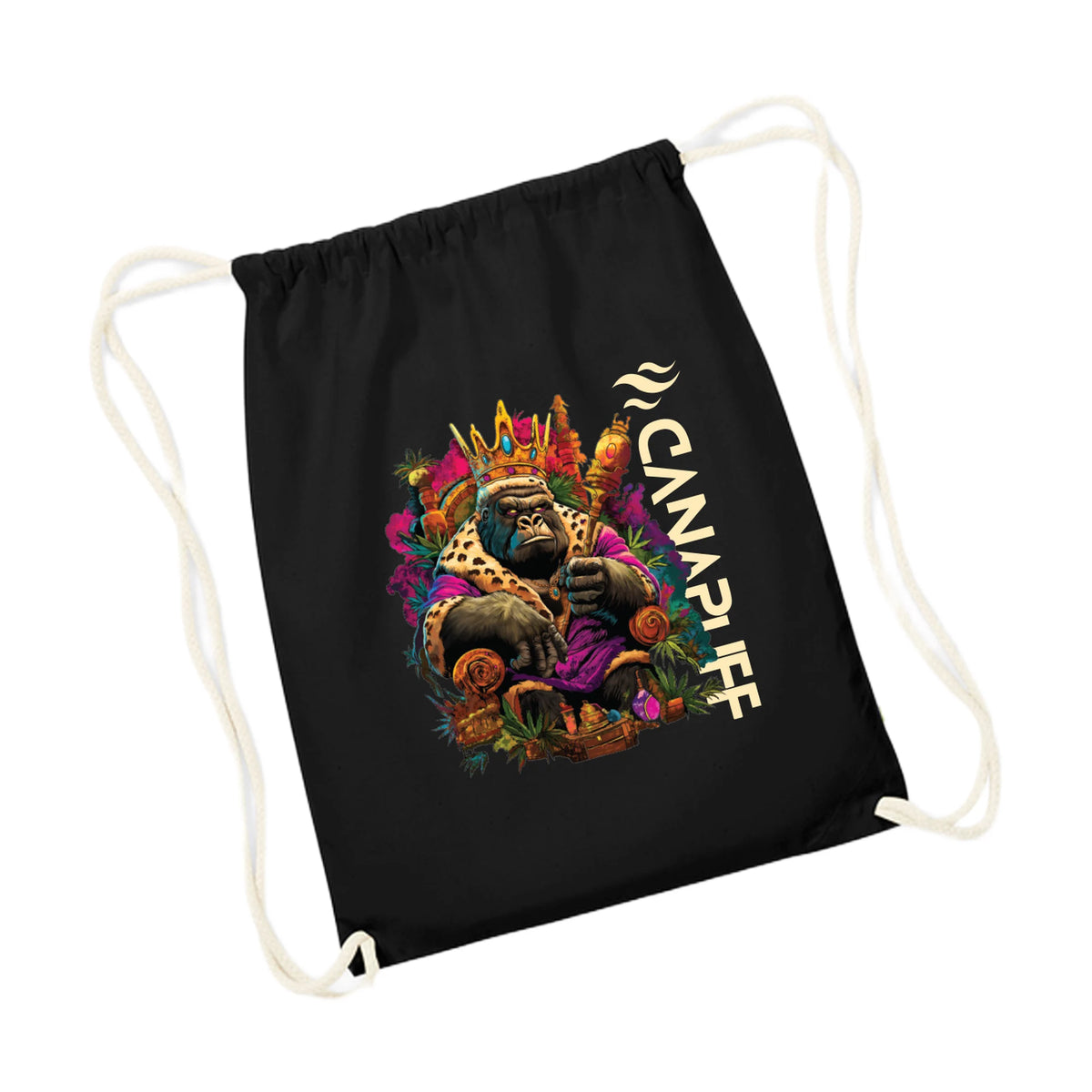 Canapuff Drawstring Bag – Monkey King – Black