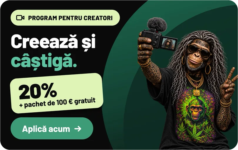 Program pentru creatori: Creează și câștigă. 20% + pachet de 100 € gratuit. Aplică acum